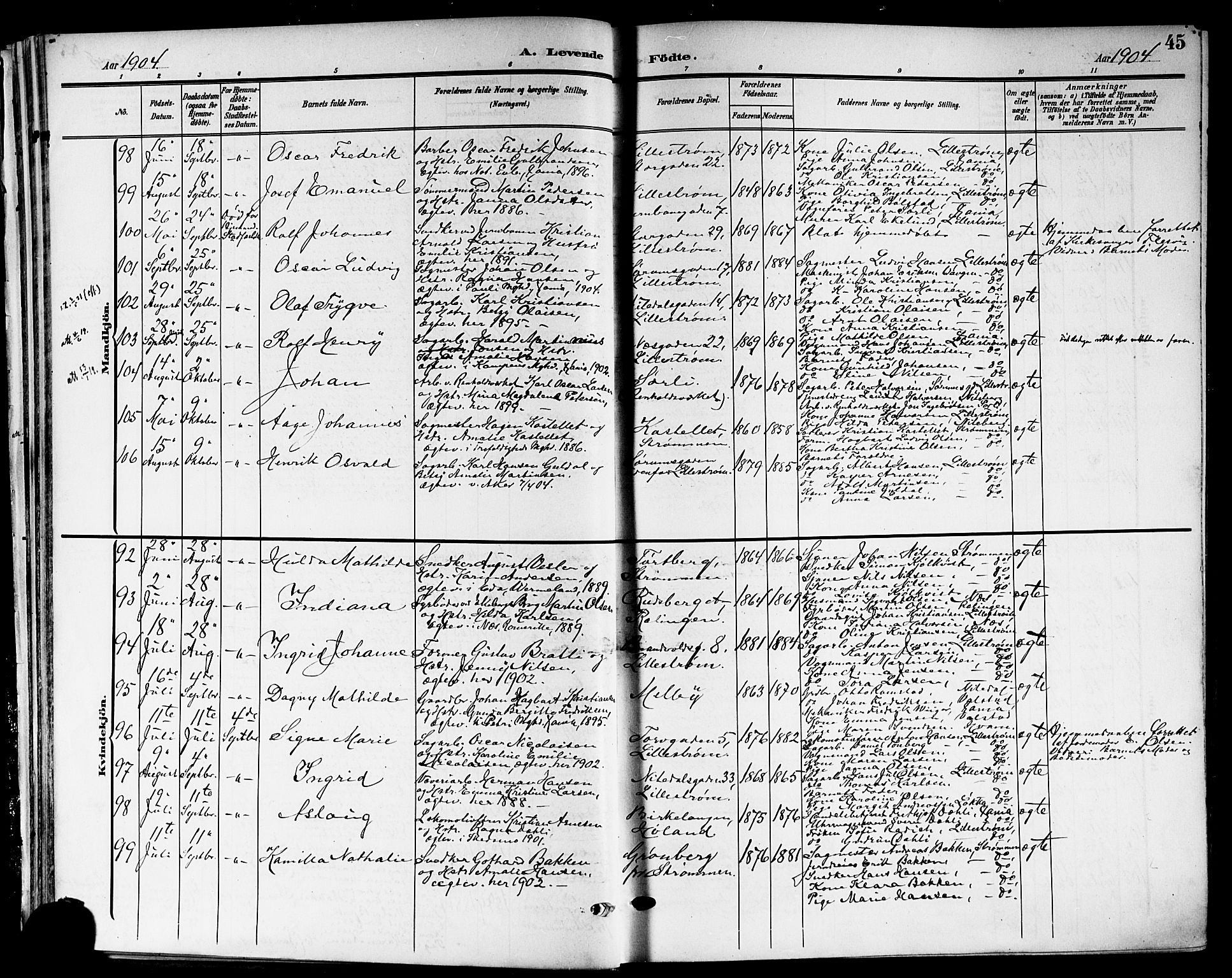 Skedsmo prestekontor Kirkebøker, SAO/A-10033a/G/Ga/L0005b: Parish register (copy) no. I 5B, 1902-1911, p. 45