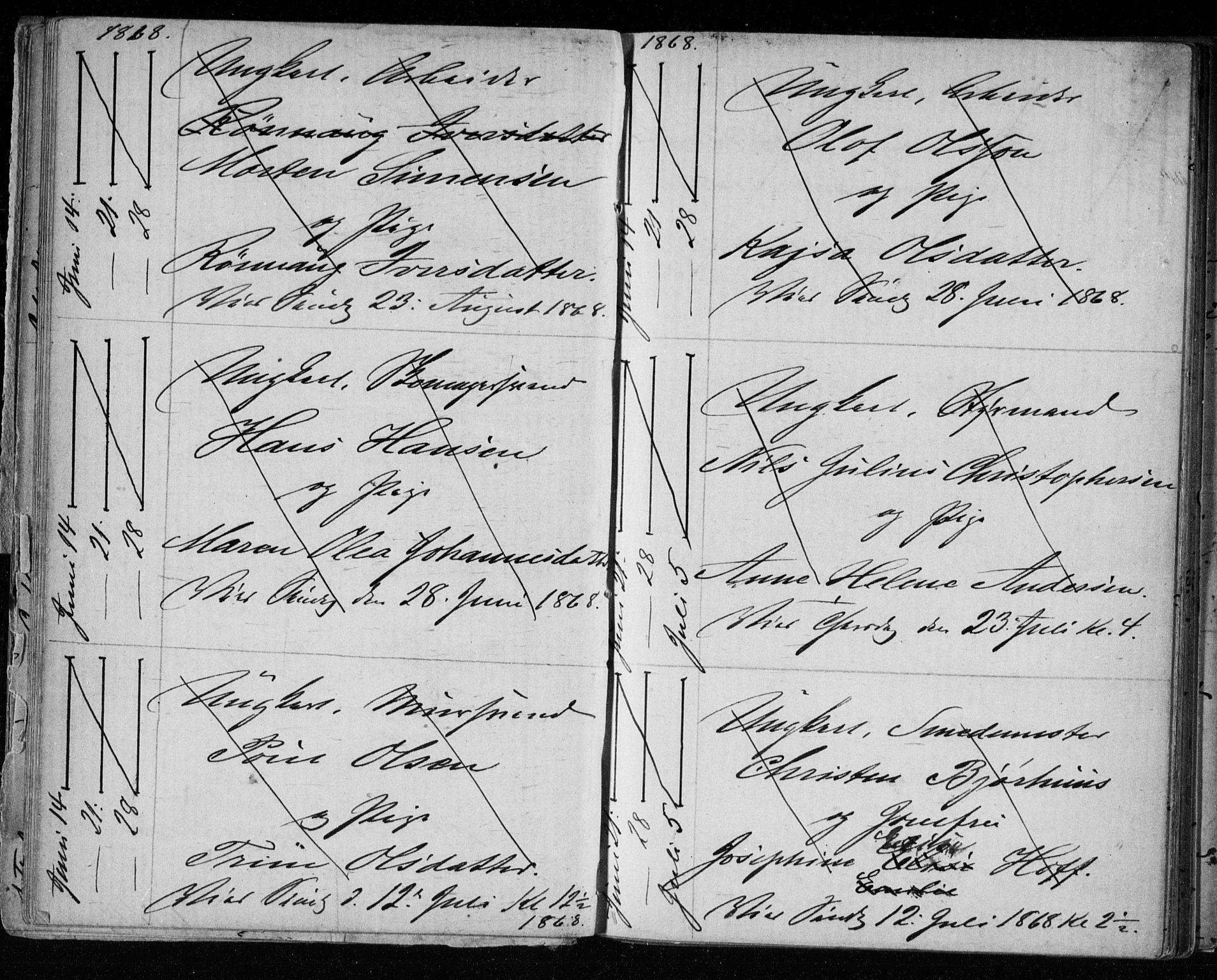 Bragernes kirkebøker, AV/SAKO-A-6/H/Ha/L0005: Banns register no. 5, 1866-1872