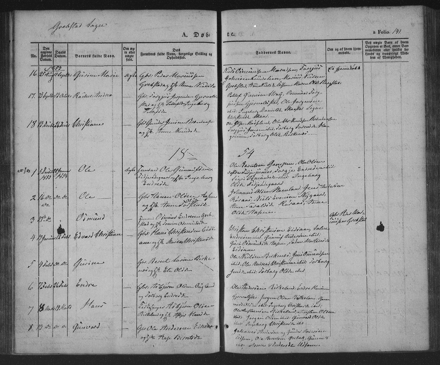 Søgne sokneprestkontor, AV/SAK-1111-0037/F/Fa/Fab/L0009: Parish register (official) no. A 9, 1838-1853, p. 141