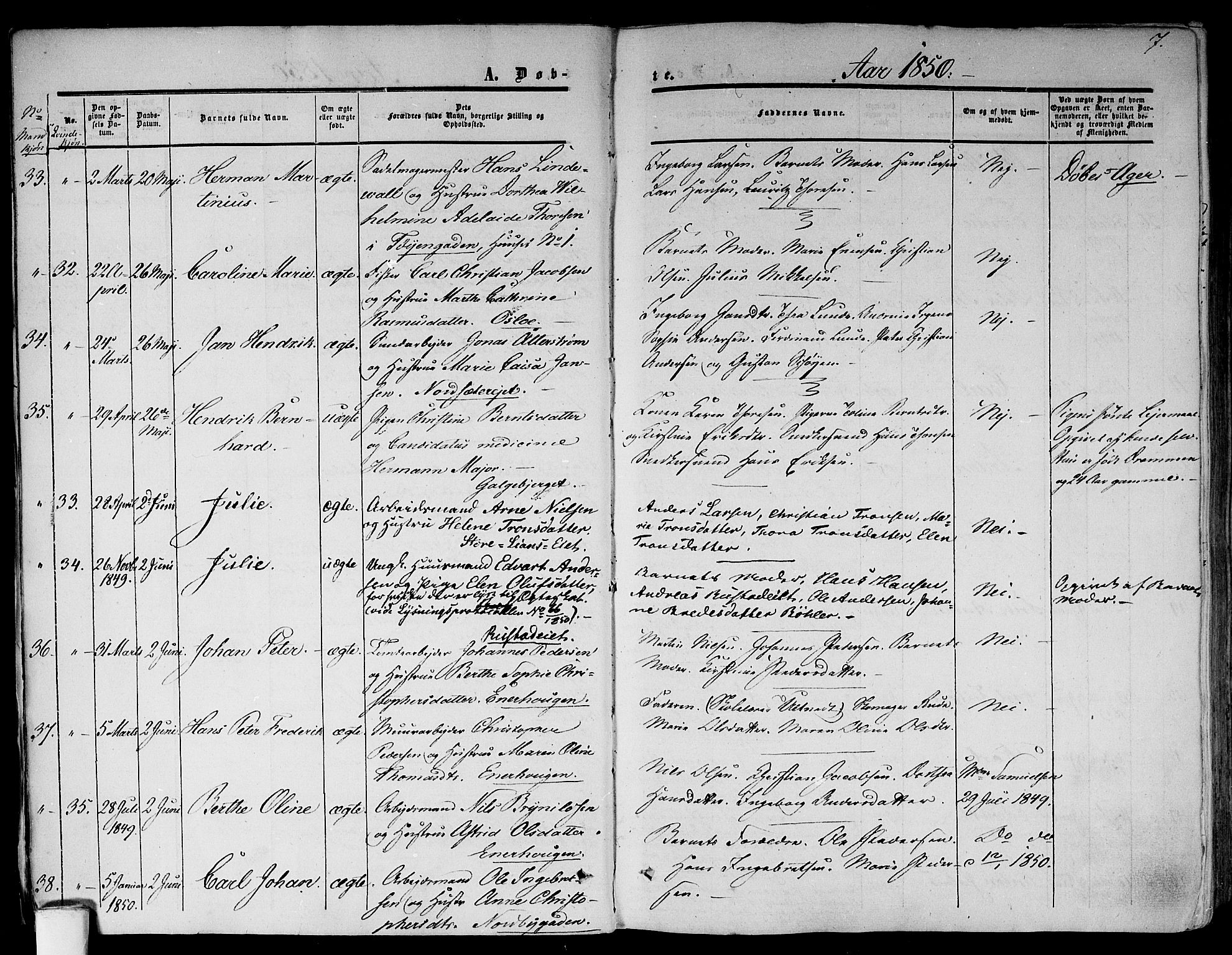 Gamlebyen prestekontor Kirkebøker, AV/SAO-A-10884/F/Fa/L0004: Parish register (official) no. 4, 1850-1857, p. 7