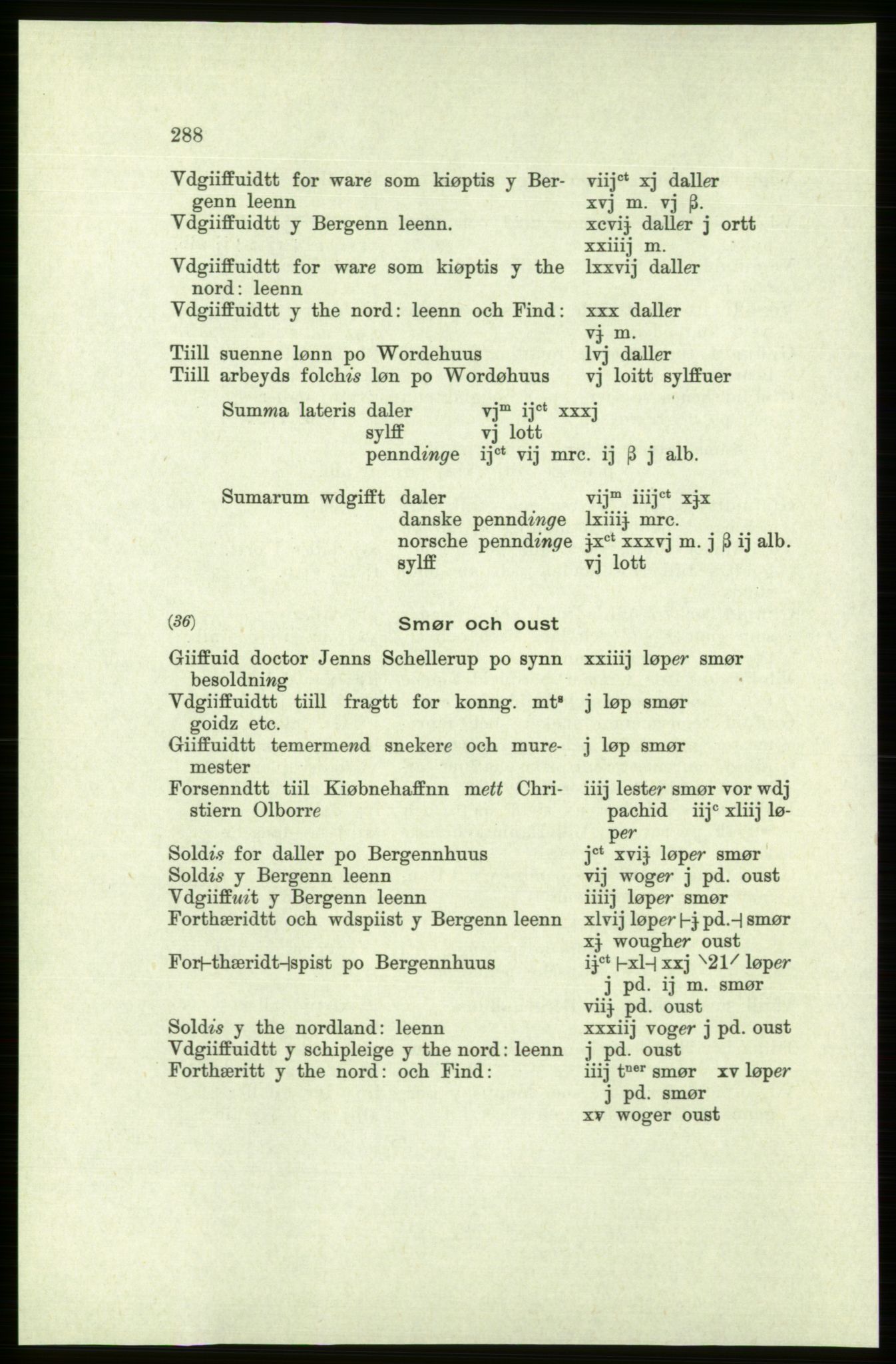 Publikasjoner utgitt av Arkivverket, PUBL/PUBL-001/C/0005: Bind 5: Rekneskap for Bergenhus len 1566-1567: B. Utgift C. Dei nordlandske lena og Finnmark D. Ekstrakt, 1566-1567, p. 288