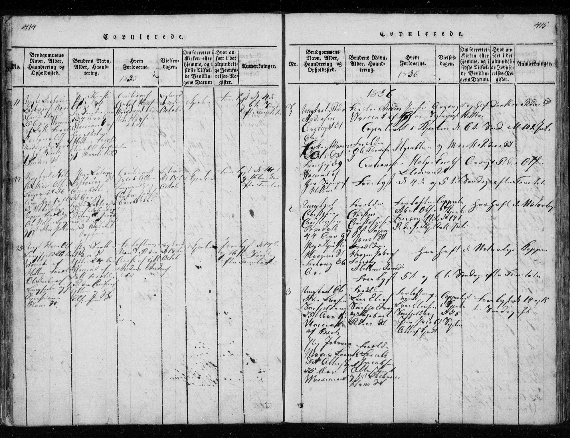 Ministerialprotokoller, klokkerbøker og fødselsregistre - Nordland, SAT/A-1459/827/L0412: Parish register (copy) no. 827C01, 1820-1841, p. 414-415
