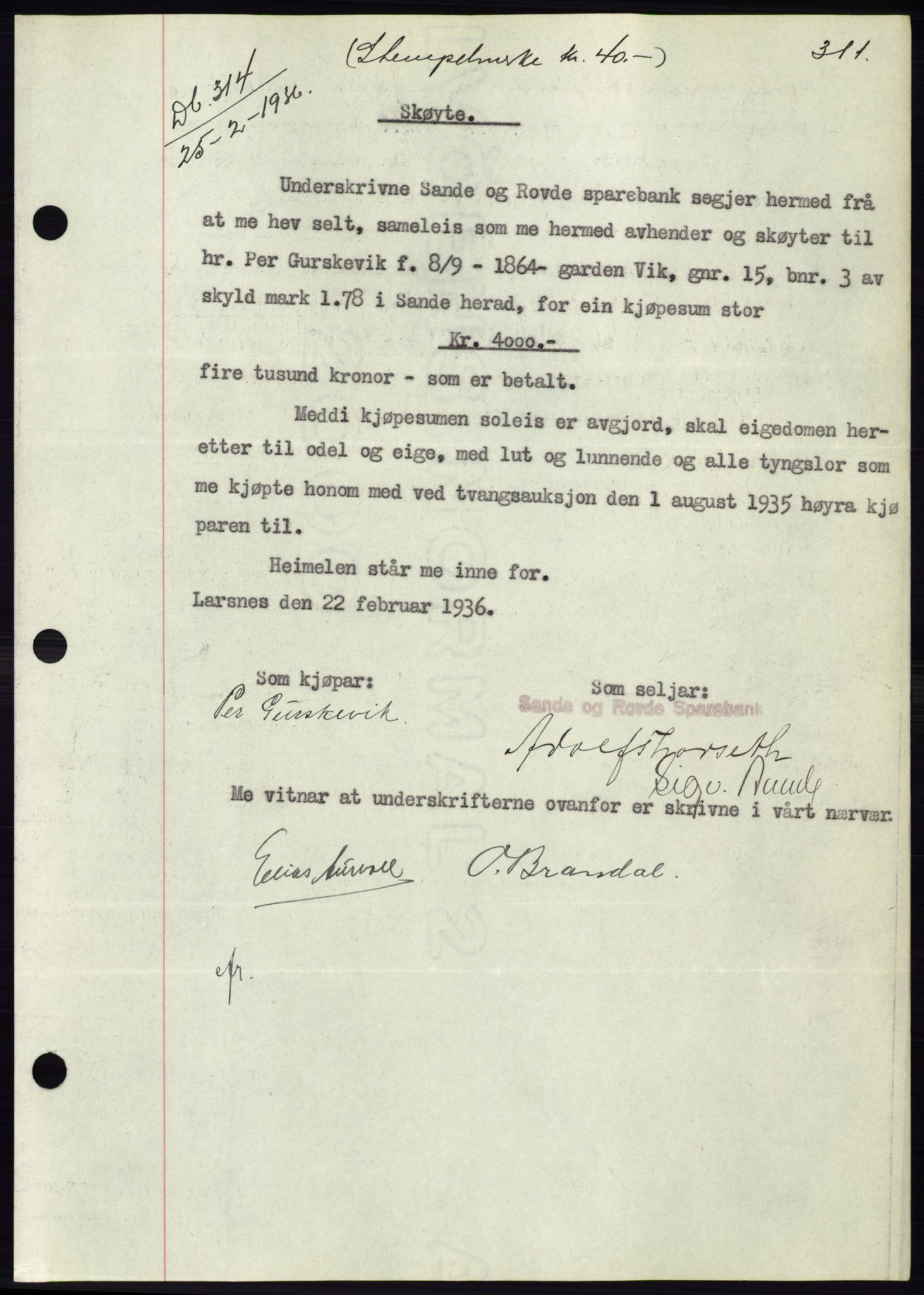 Søre Sunnmøre sorenskriveri, AV/SAT-A-4122/1/2/2C/L0060: Mortgage book no. 54, 1935-1936, Deed date: 25.02.1936