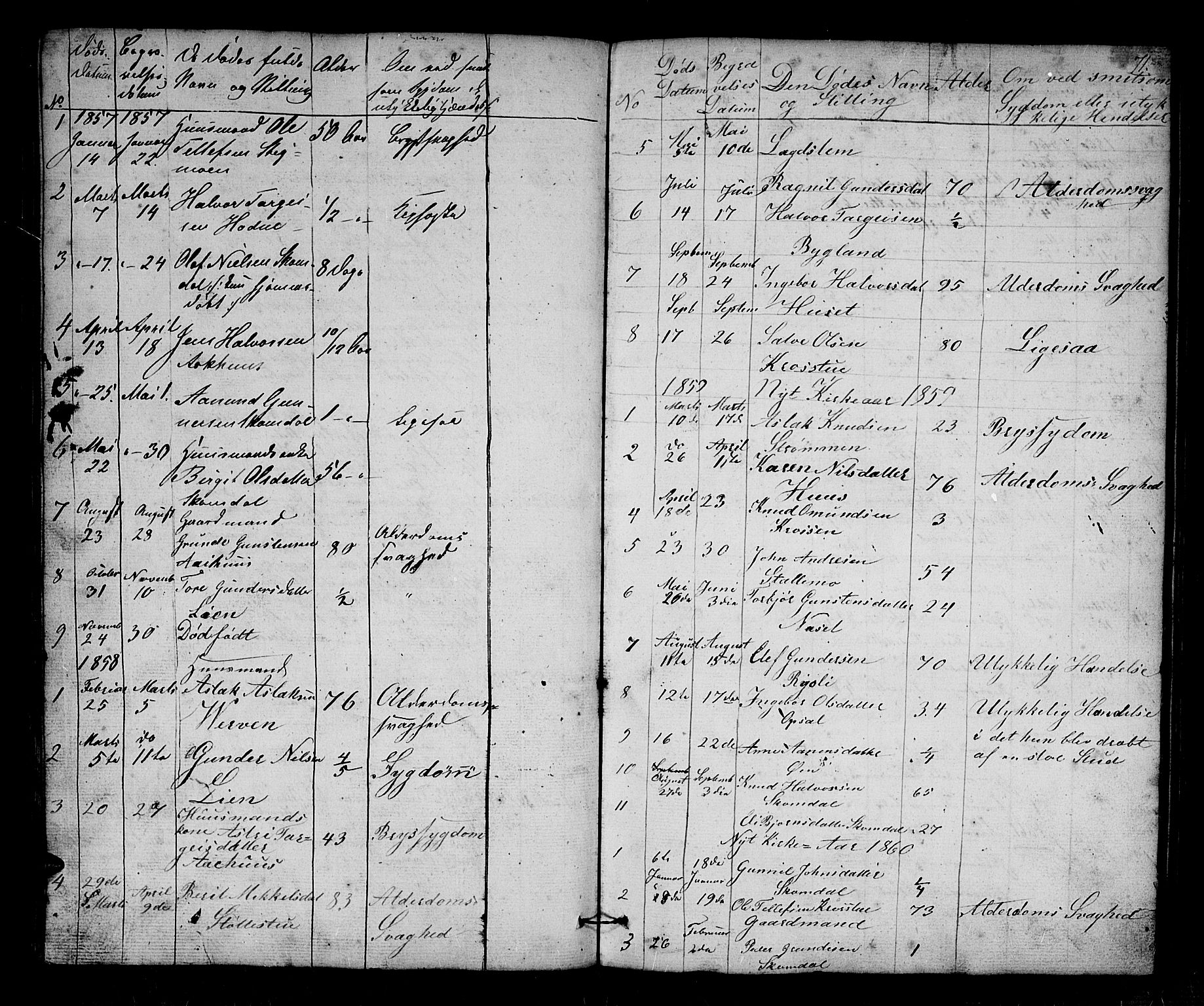 Bygland sokneprestkontor, SAK/1111-0006/F/Fb/Fbb/L0002: Parish register (copy) no. B 2, 1848-1886, p. 71