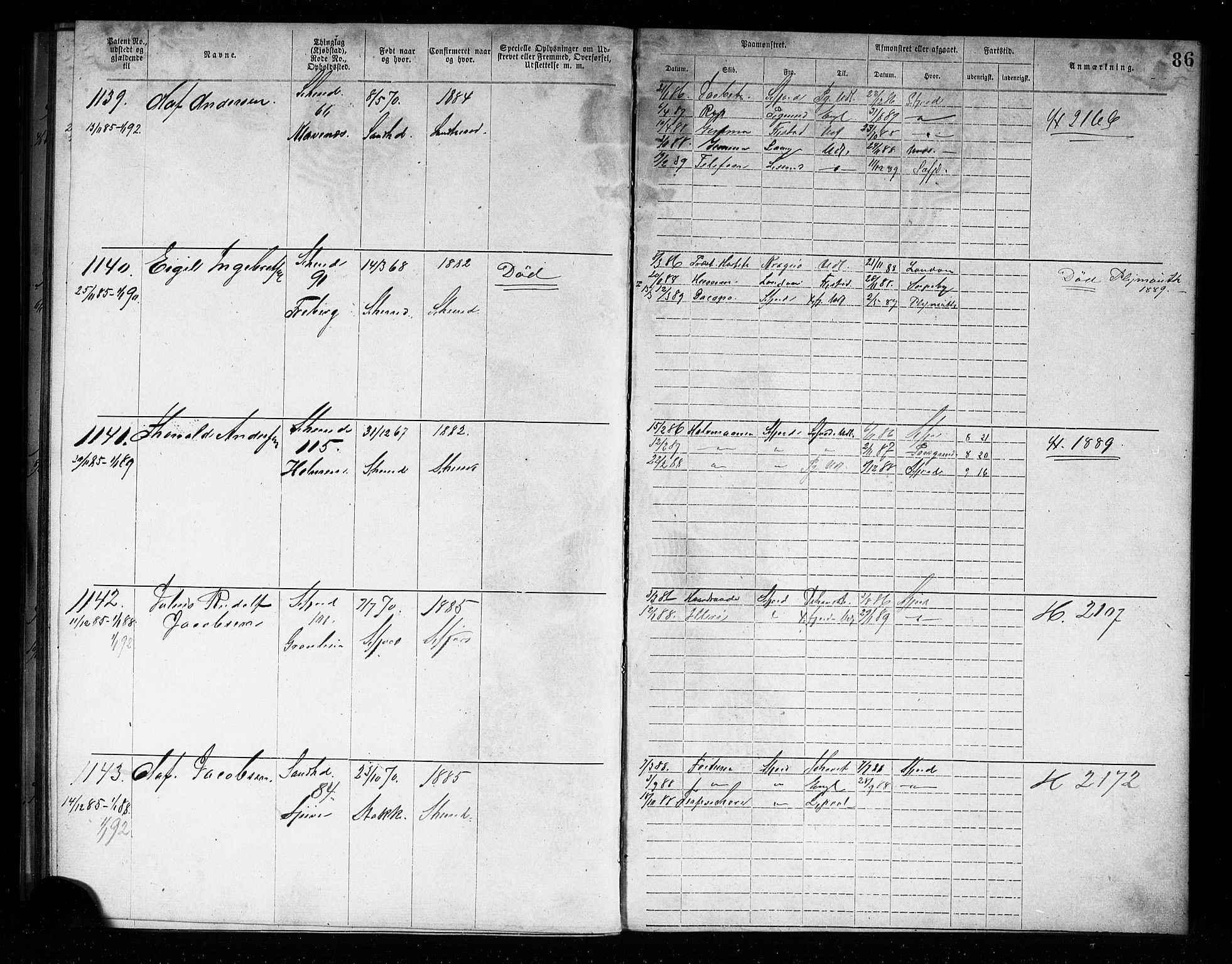 Sandefjord innrulleringskontor, AV/SAKO-A-788/F/Fa/L0004: Annotasjonsrulle, 1879-1889, p. 89