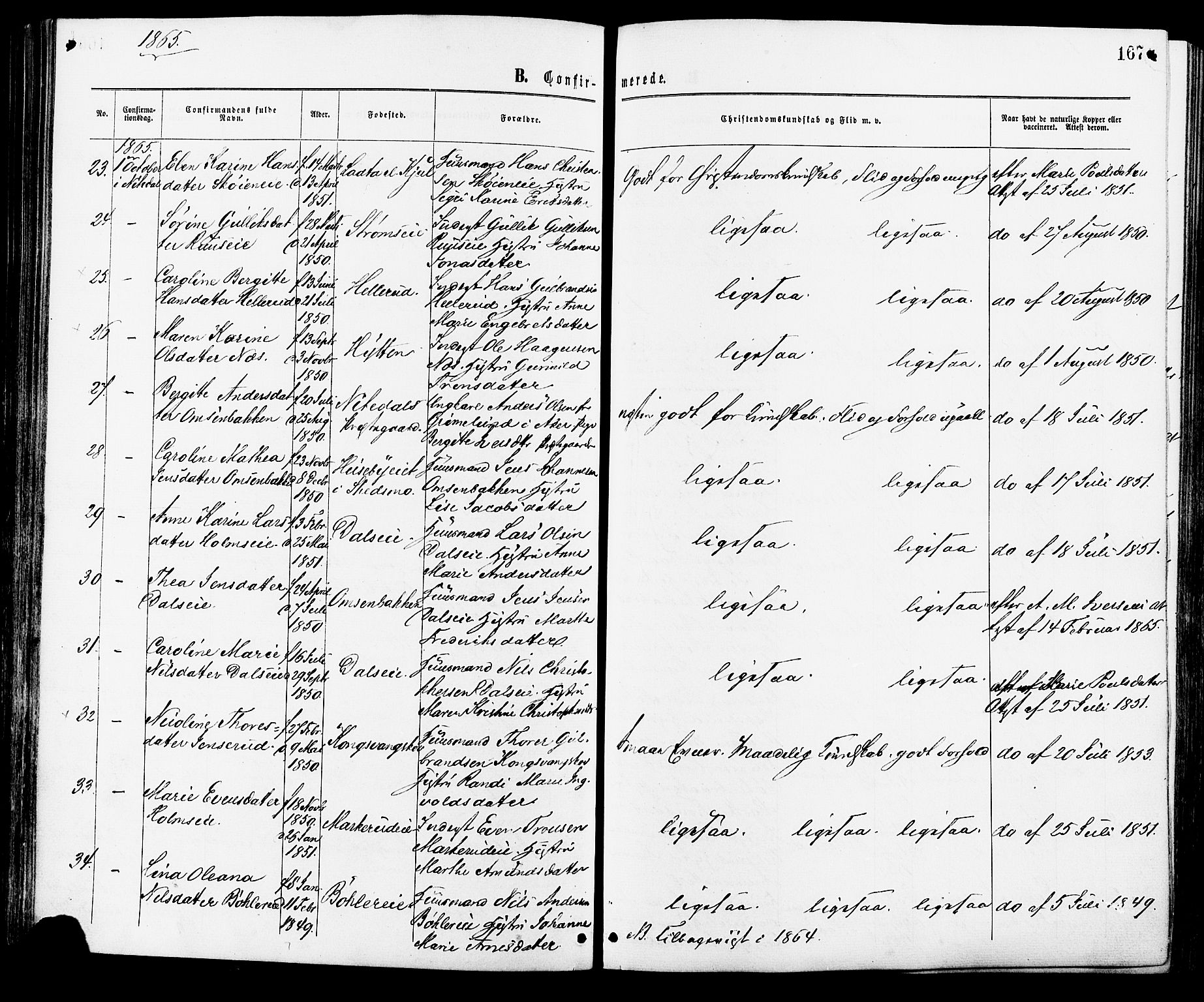 Nittedal prestekontor Kirkebøker, AV/SAO-A-10365a/F/Fa/L0006: Parish register (official) no. I 6, 1863-1878, p. 167