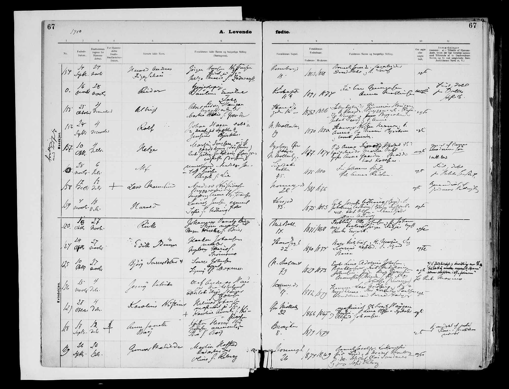 Ministerialprotokoller, klokkerbøker og fødselsregistre - Sør-Trøndelag, SAT/A-1456/604/L0203: Parish register (official) no. 604A23, 1908-1916, p. 67