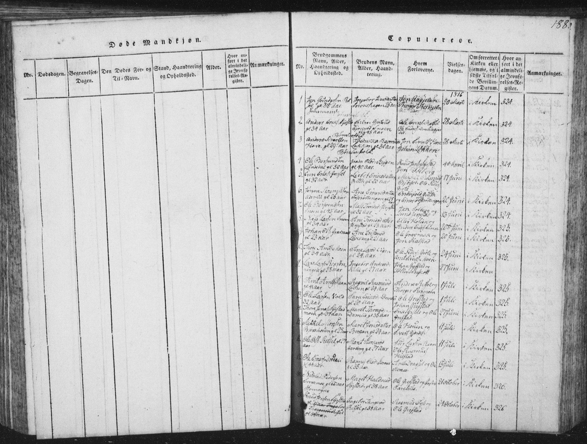 Ministerialprotokoller, klokkerbøker og fødselsregistre - Sør-Trøndelag, SAT/A-1456/672/L0862: Parish register (copy) no. 672C01, 1816-1831, p. 188