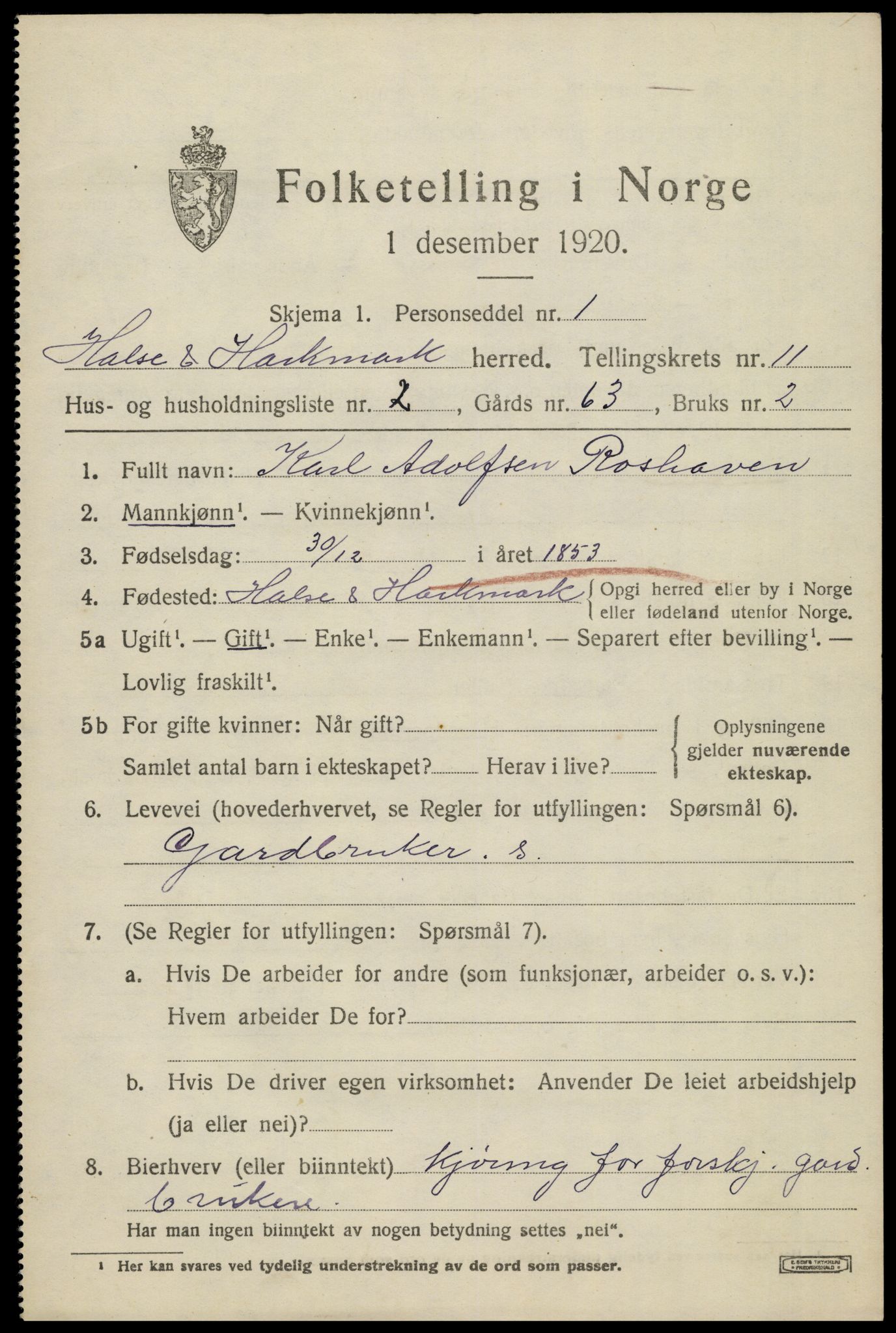 SAK, 1920 census for Halse og Harkmark, 1920, p. 6175