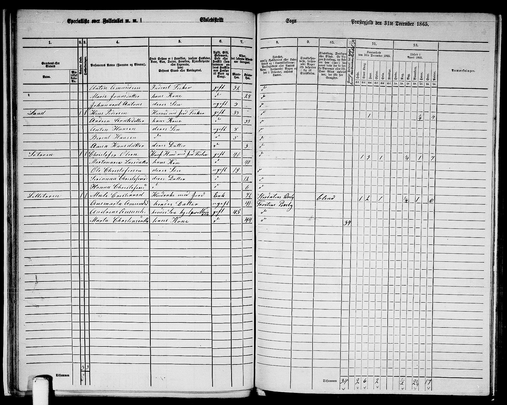 RA, 1865 census for Frosta, 1865, p. 33