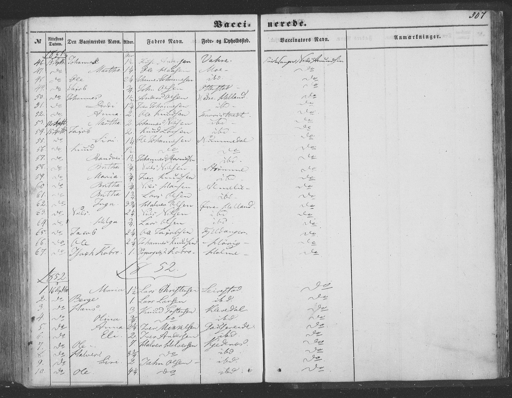 Hosanger sokneprestembete, AV/SAB-A-75801/H/Haa: Parish register (official) no. A 8, 1849-1863, p. 307