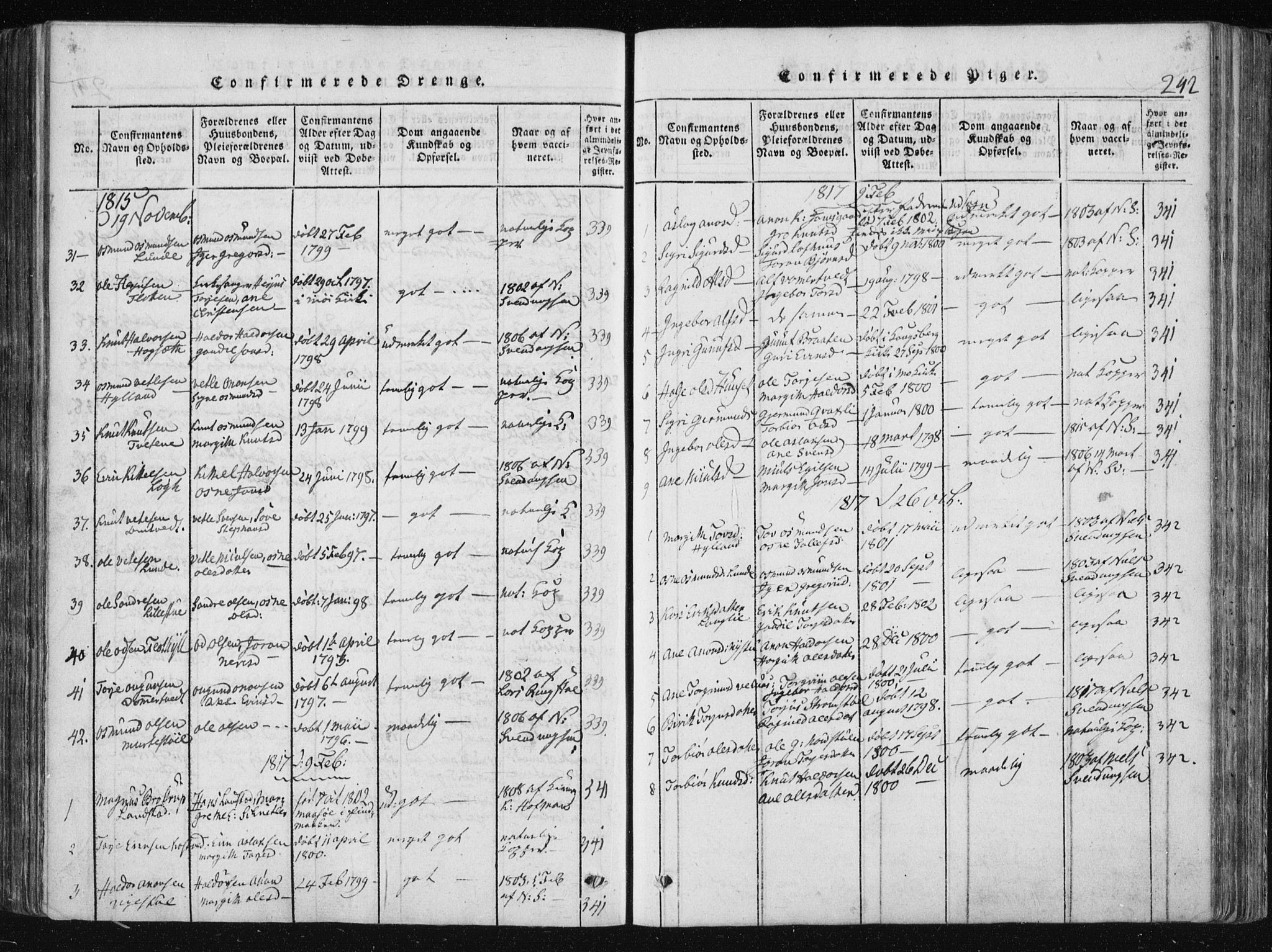 Vinje kirkebøker, SAKO/A-312/F/Fa/L0003: Parish register (official) no. I 3, 1814-1843, p. 242