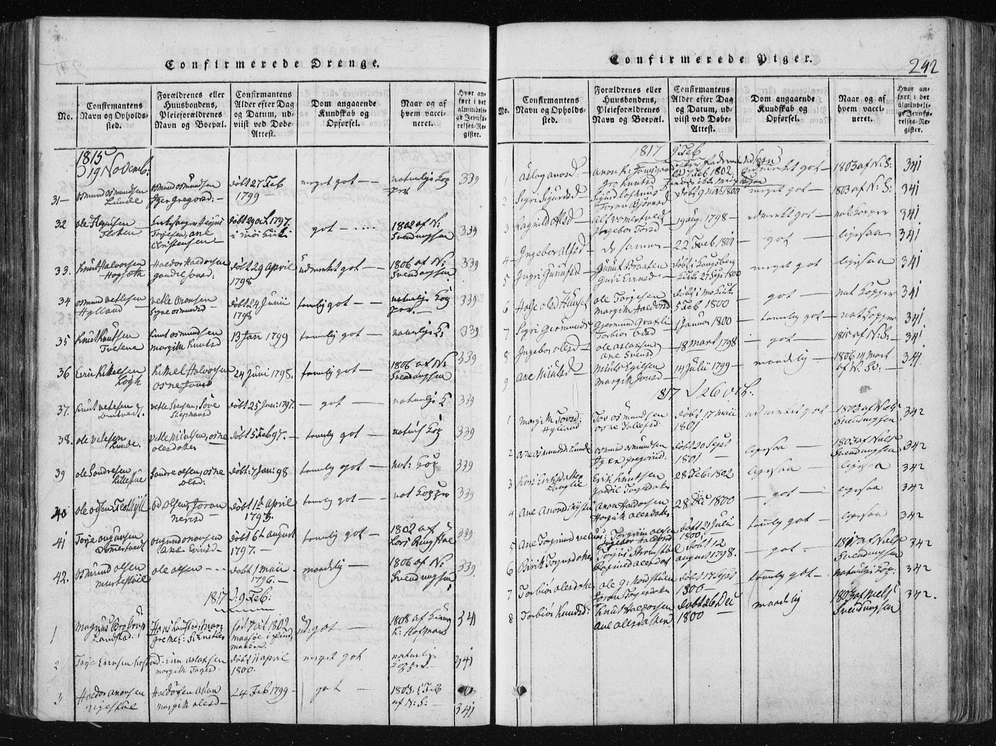 Vinje kirkebøker, AV/SAKO-A-312/F/Fa/L0003: Parish register (official) no. I 3, 1814-1843, p. 242