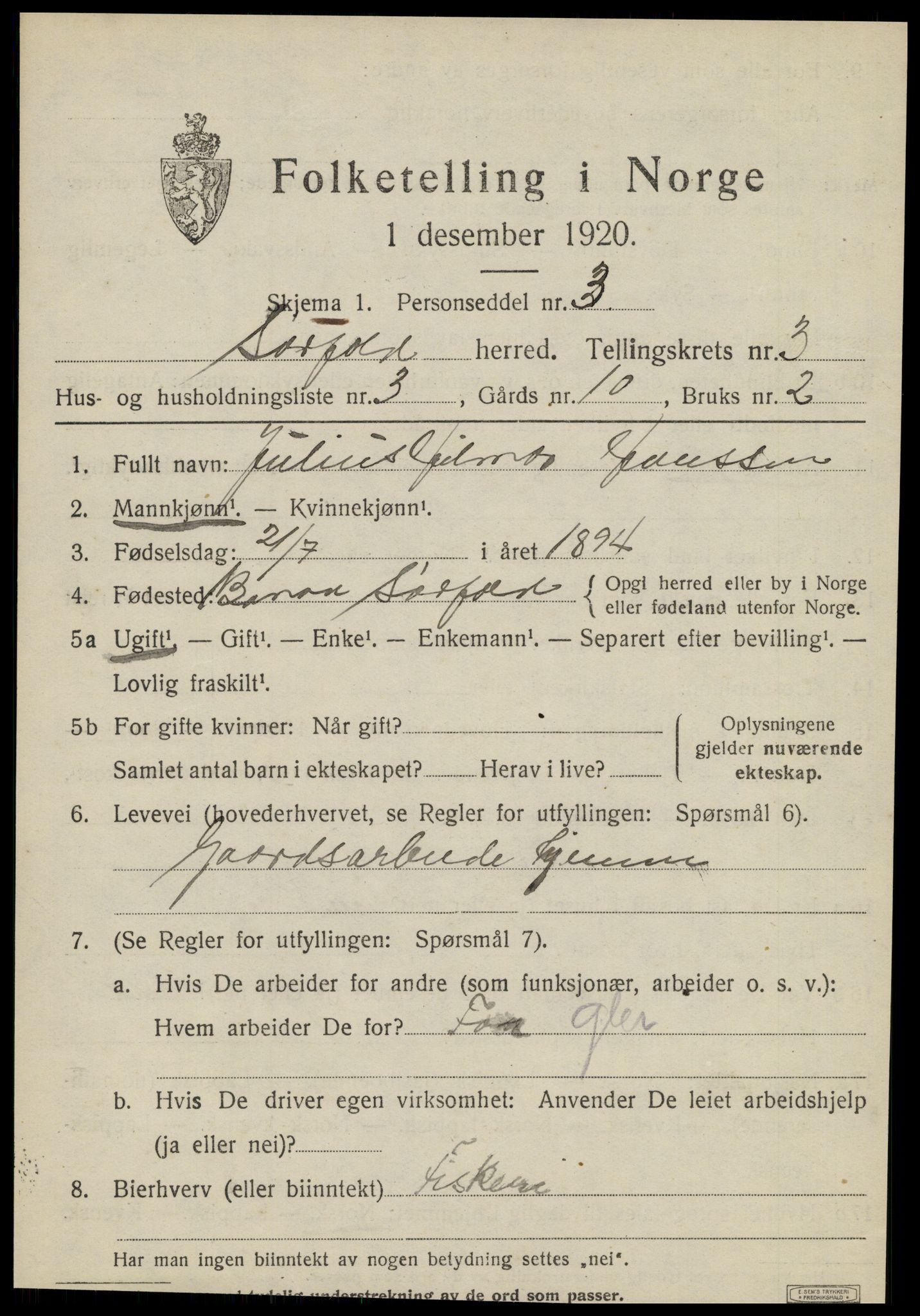 SAT, 1920 census for Sørfold, 1920, p. 1939