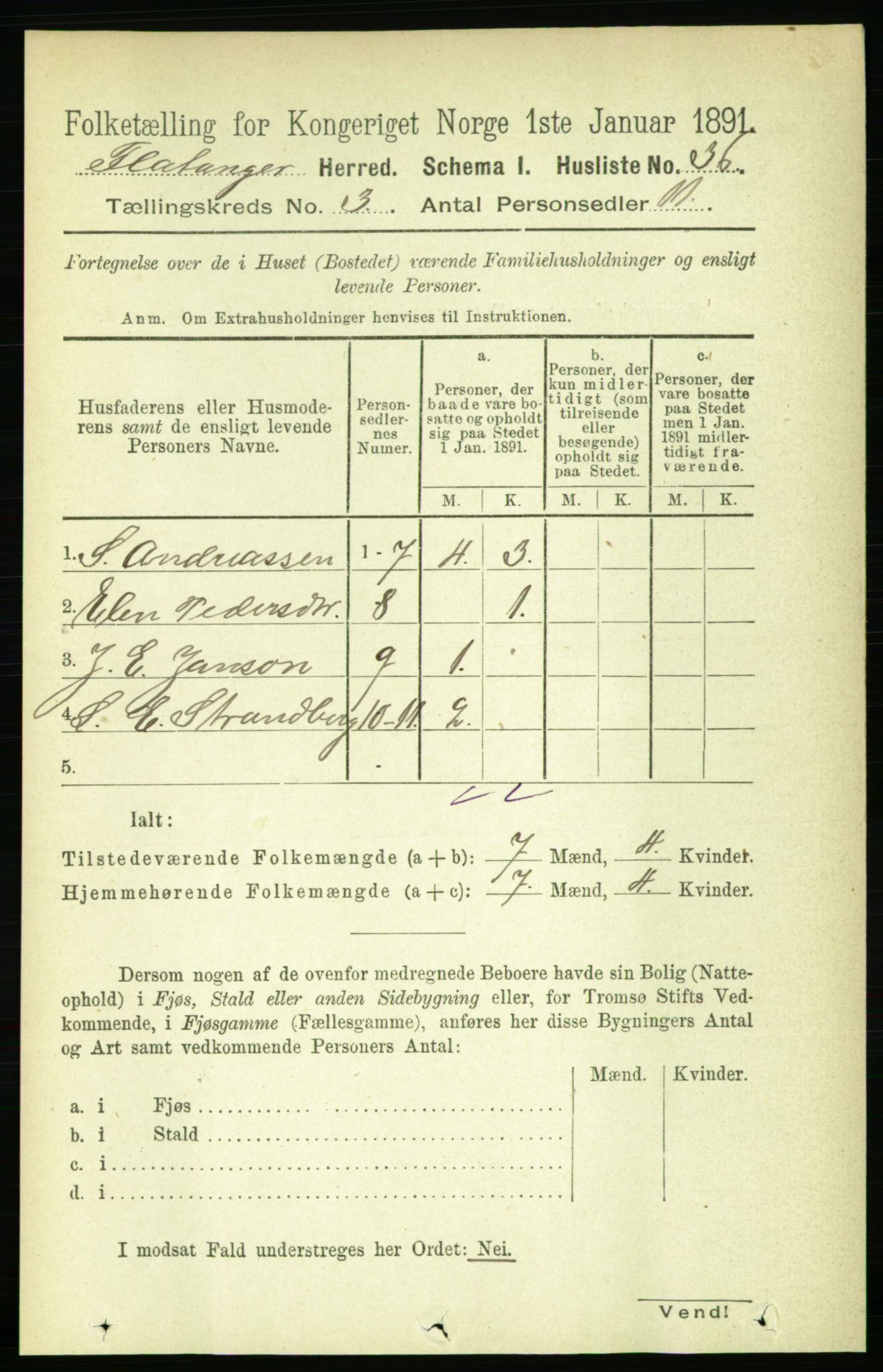 RA, 1891 census for 1749 Flatanger, 1891, p. 1311