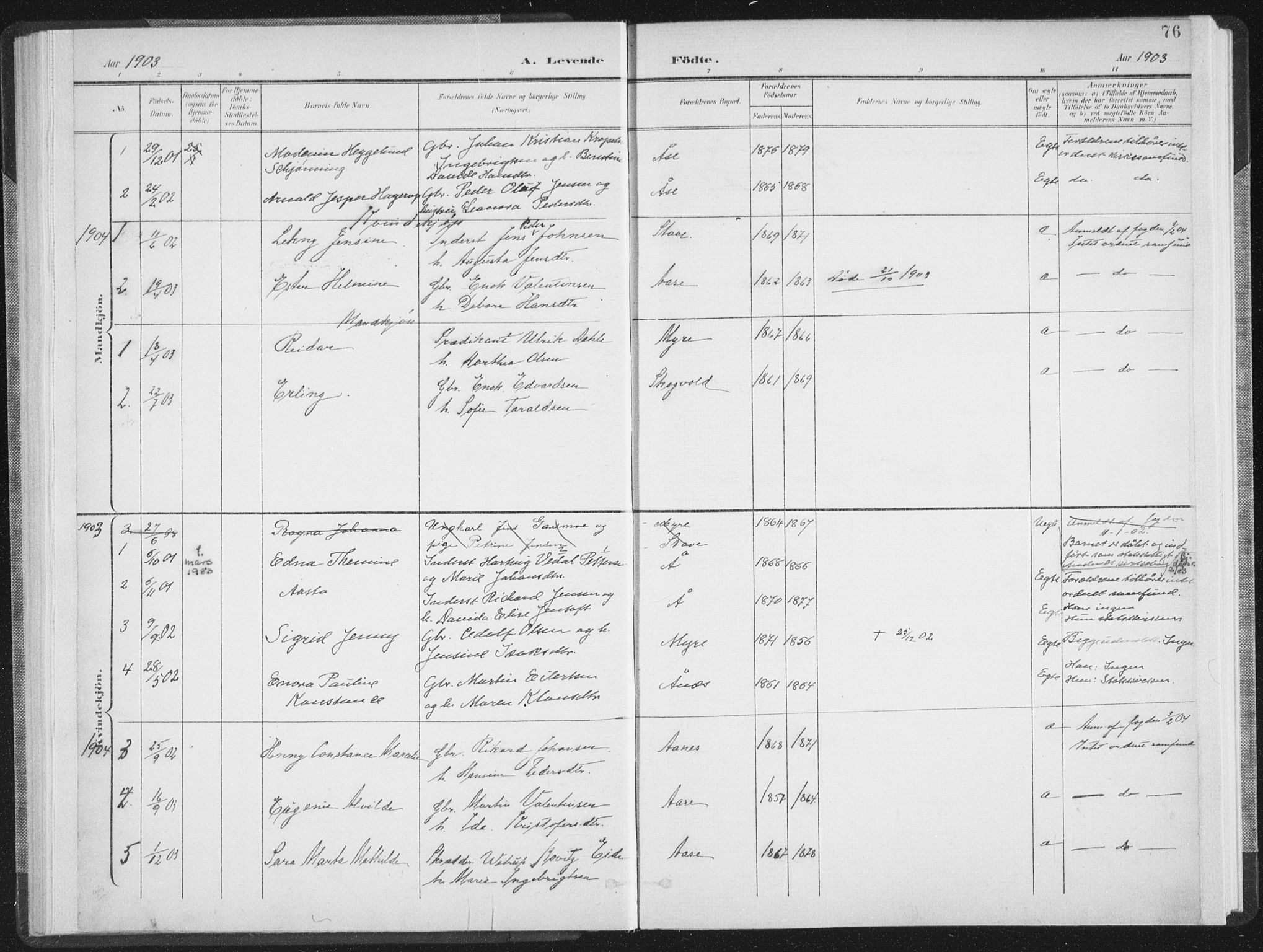 Ministerialprotokoller, klokkerbøker og fødselsregistre - Nordland, AV/SAT-A-1459/897/L1400: Parish register (official) no. 897A07, 1897-1908, p. 76