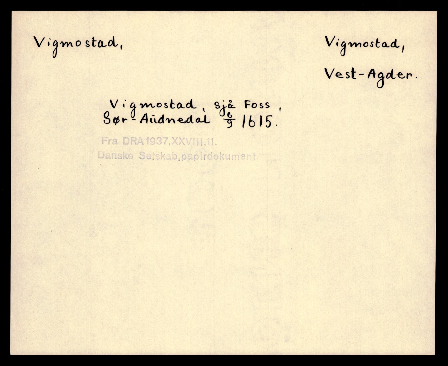 Riksarkivets diplomsamling, AV/RA-EA-5965/F35/F35e/L0026: Registreringssedler Vest-Agder 2, 1400-1700, p. 23