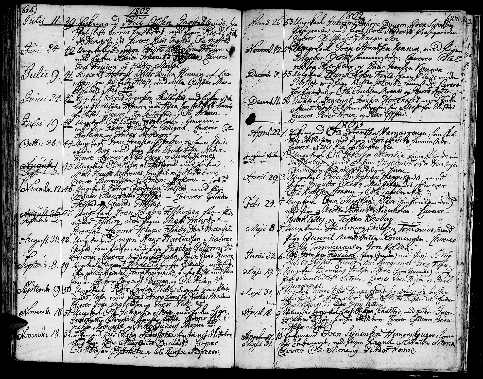 Ministerialprotokoller, klokkerbøker og fødselsregistre - Nord-Trøndelag, SAT/A-1458/709/L0060: Parish register (official) no. 709A07, 1797-1815, p. 626-627