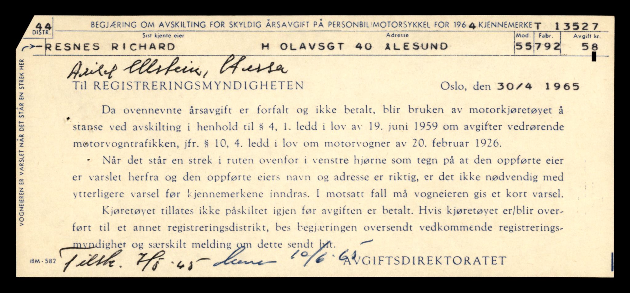 Møre og Romsdal vegkontor - Ålesund trafikkstasjon, AV/SAT-A-4099/F/Fe/L0039: Registreringskort for kjøretøy T 13361 - T 13530, 1927-1998, p. 2917