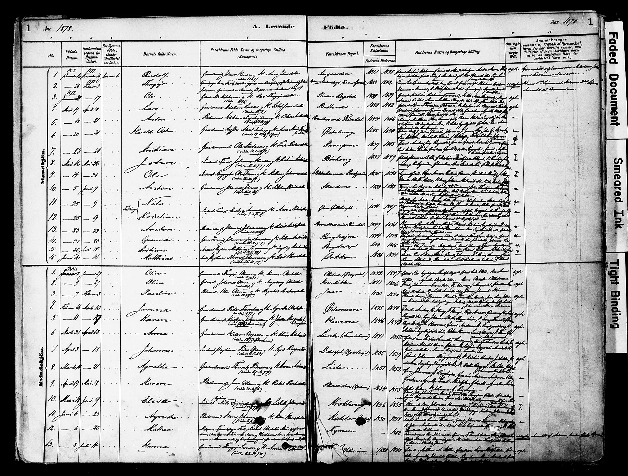 Øyer prestekontor, SAH/PREST-084/H/Ha/Haa/L0008: Parish register (official) no. 8, 1878-1897, p. 1