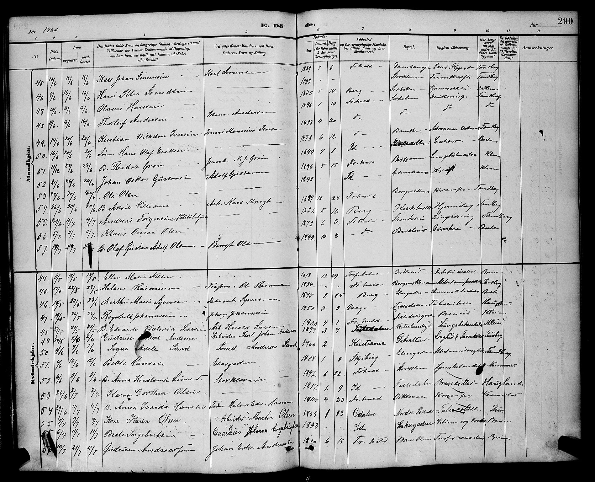 Halden prestekontor Kirkebøker, SAO/A-10909/G/Ga/L0009: Parish register (copy) no. 9, 1885-1908, p. 290