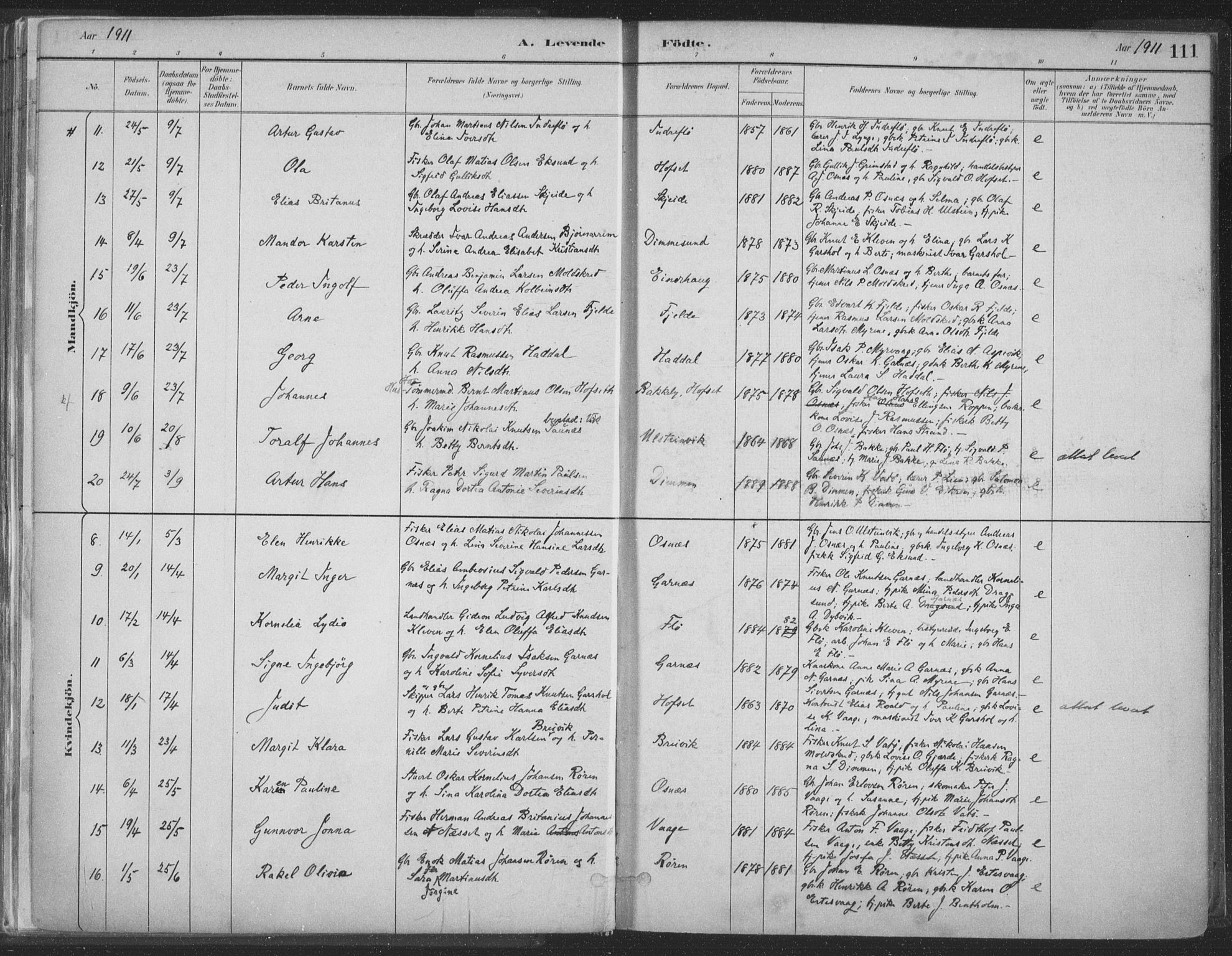 Ministerialprotokoller, klokkerbøker og fødselsregistre - Møre og Romsdal, AV/SAT-A-1454/509/L0106: Parish register (official) no. 509A04, 1883-1922, p. 111