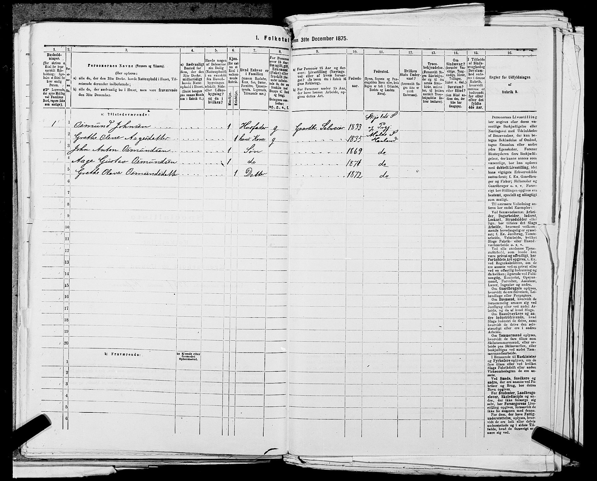 SAST, 1875 census for 1124P Håland, 1875, p. 1003