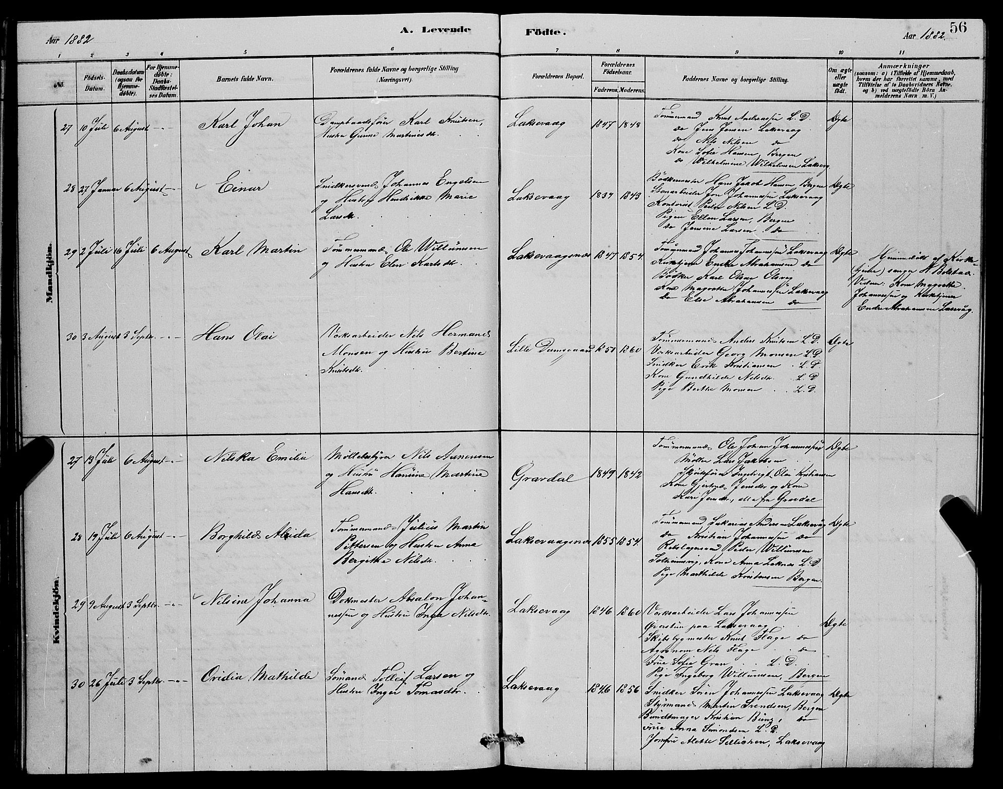 Laksevåg Sokneprestembete, AV/SAB-A-76501/H/Ha/Hab/Haba/L0002: Parish register (copy) no. A 2, 1877-1887, p. 56