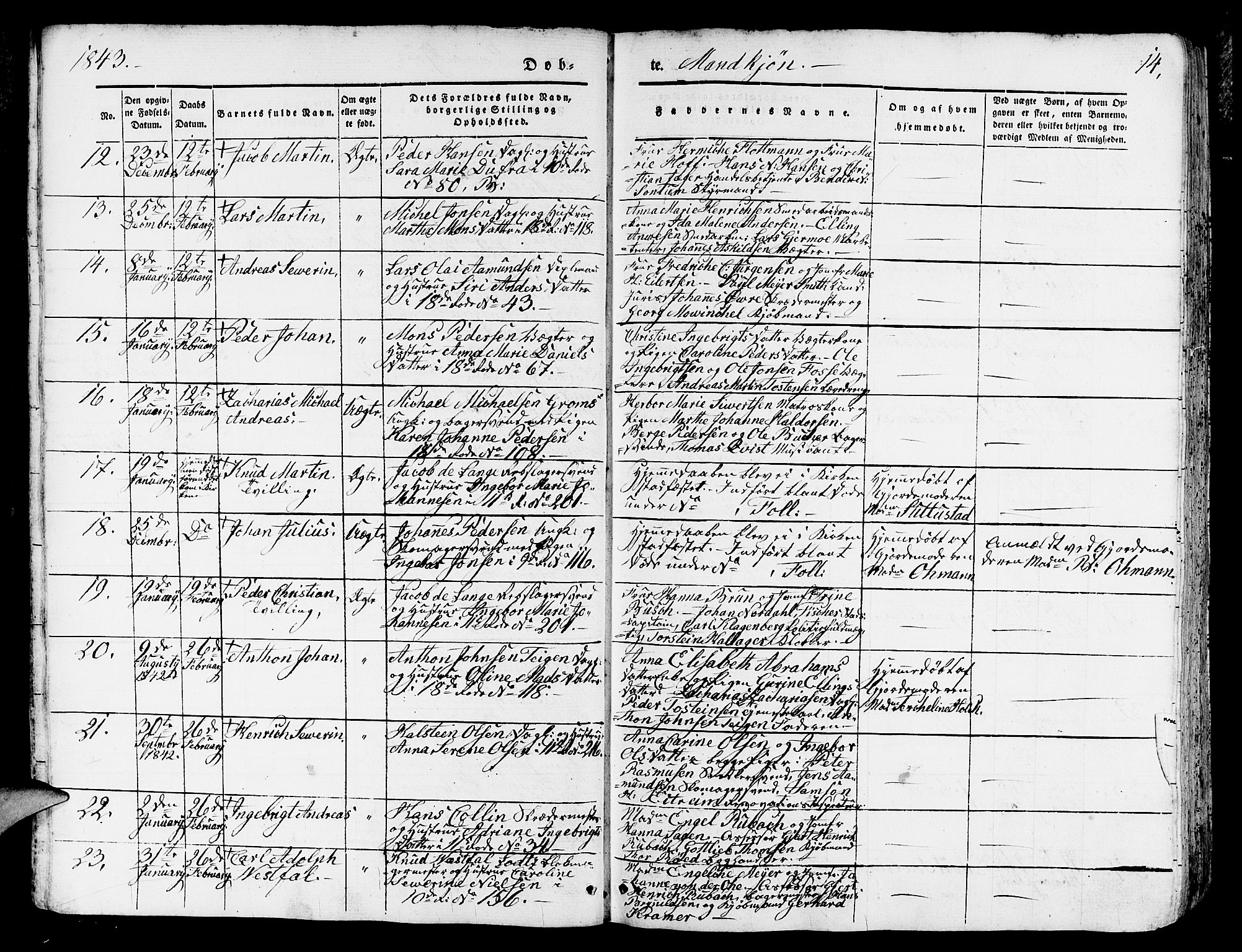 Domkirken sokneprestembete, SAB/A-74801/H/Hab/L0009: Parish register (copy) no. B 2, 1842-1849, p. 14