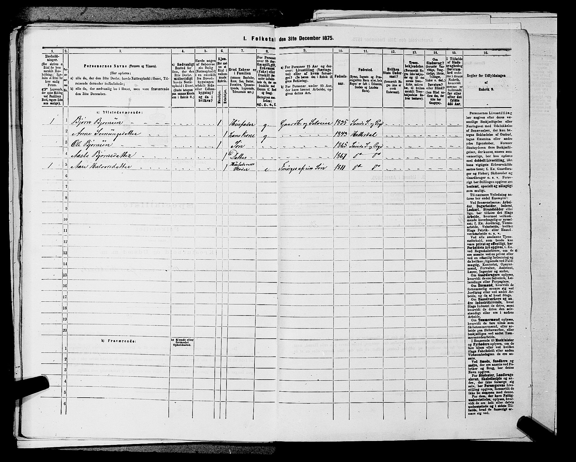 SAKO, 1875 census for 0822P Sauherad, 1875, p. 537