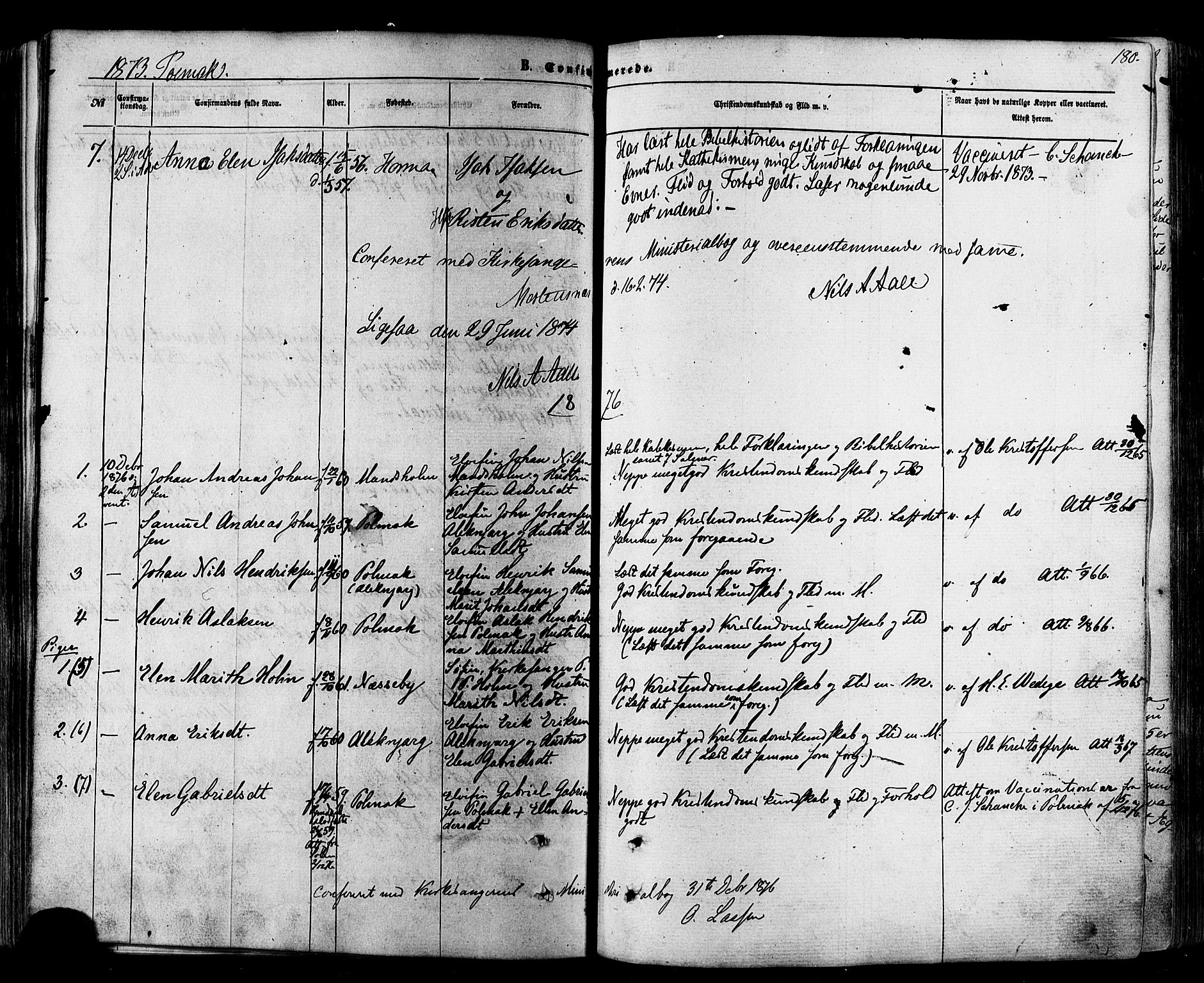Nesseby sokneprestkontor, SATØ/S-1330/H/Ha/L0003kirke: Parish register (official) no. 3 /2, 1866-1876, p. 180