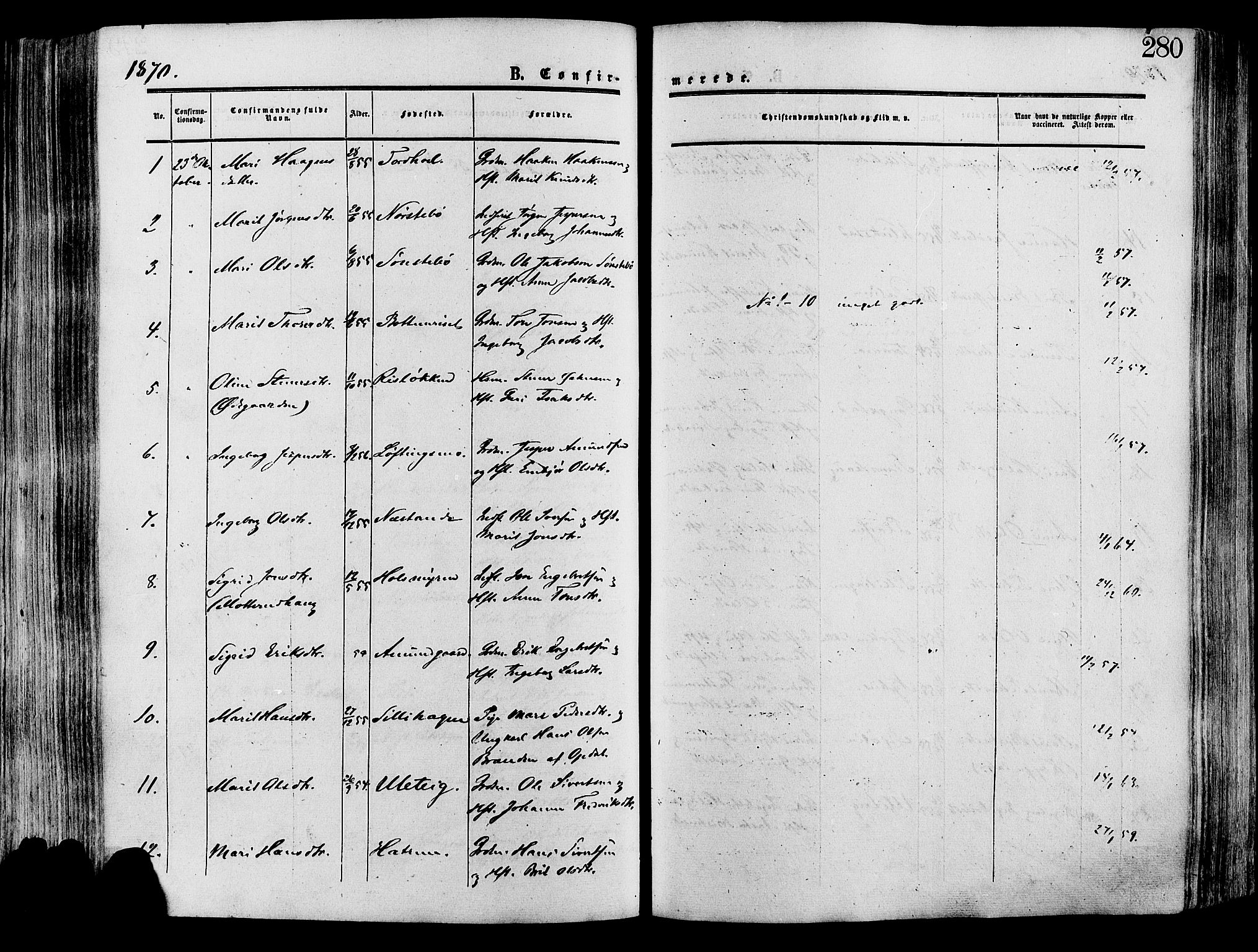 Lesja prestekontor, SAH/PREST-068/H/Ha/Haa/L0008: Parish register (official) no. 8, 1854-1880, p. 280