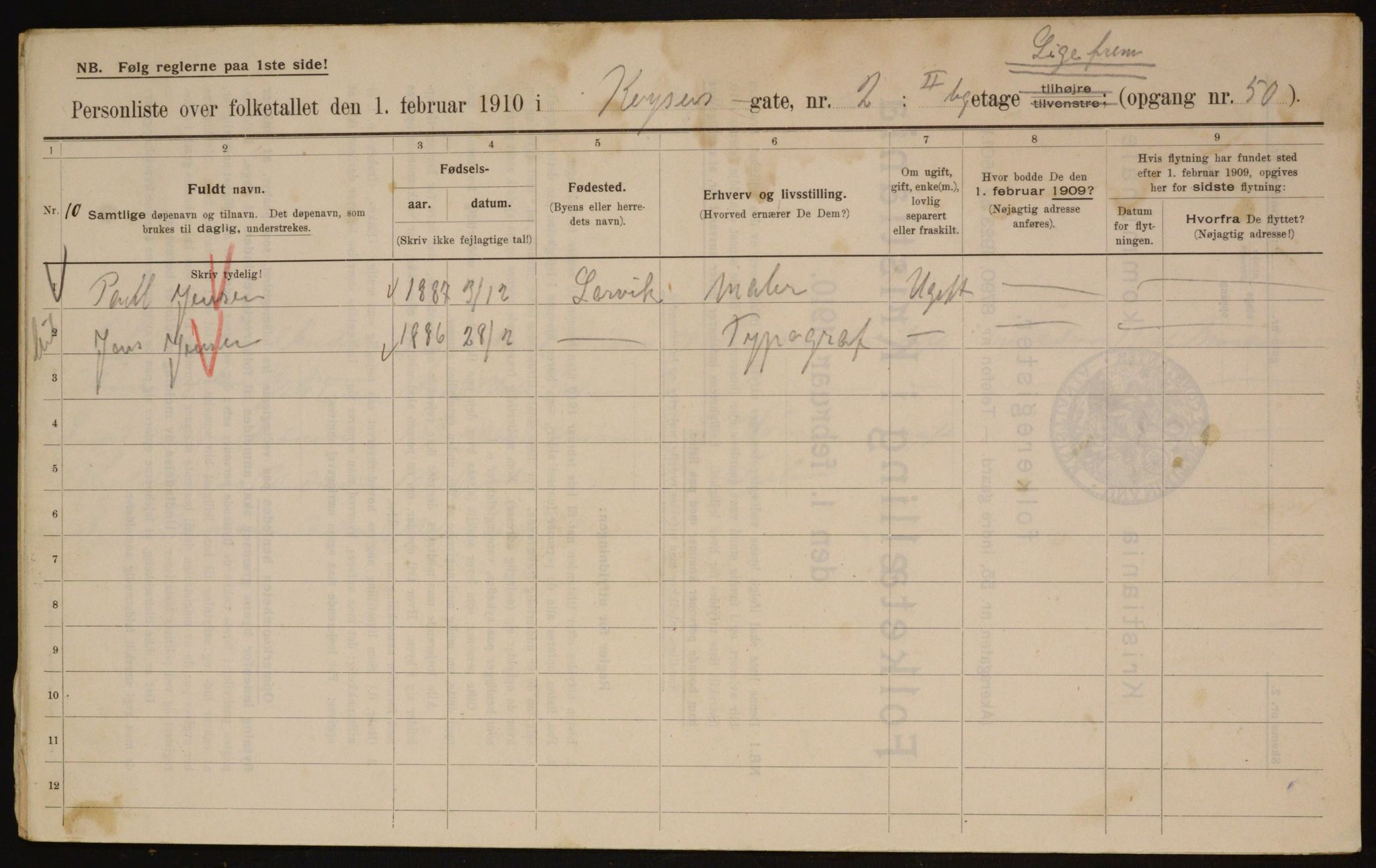 OBA, Municipal Census 1910 for Kristiania, 1910, p. 47710