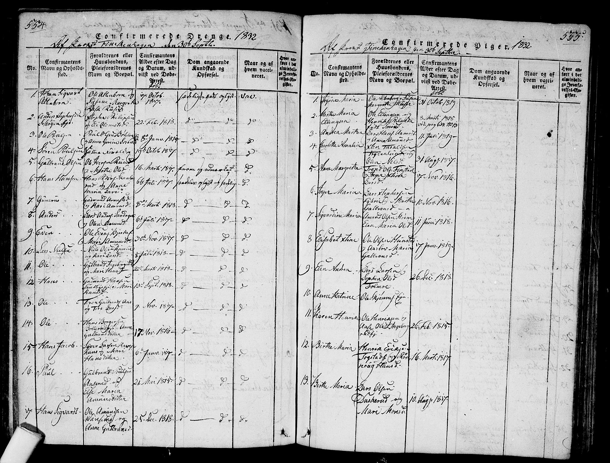 Nes prestekontor Kirkebøker, SAO/A-10410/G/Ga/L0001: Parish register (copy) no. I 1, 1815-1835, p. 554-555