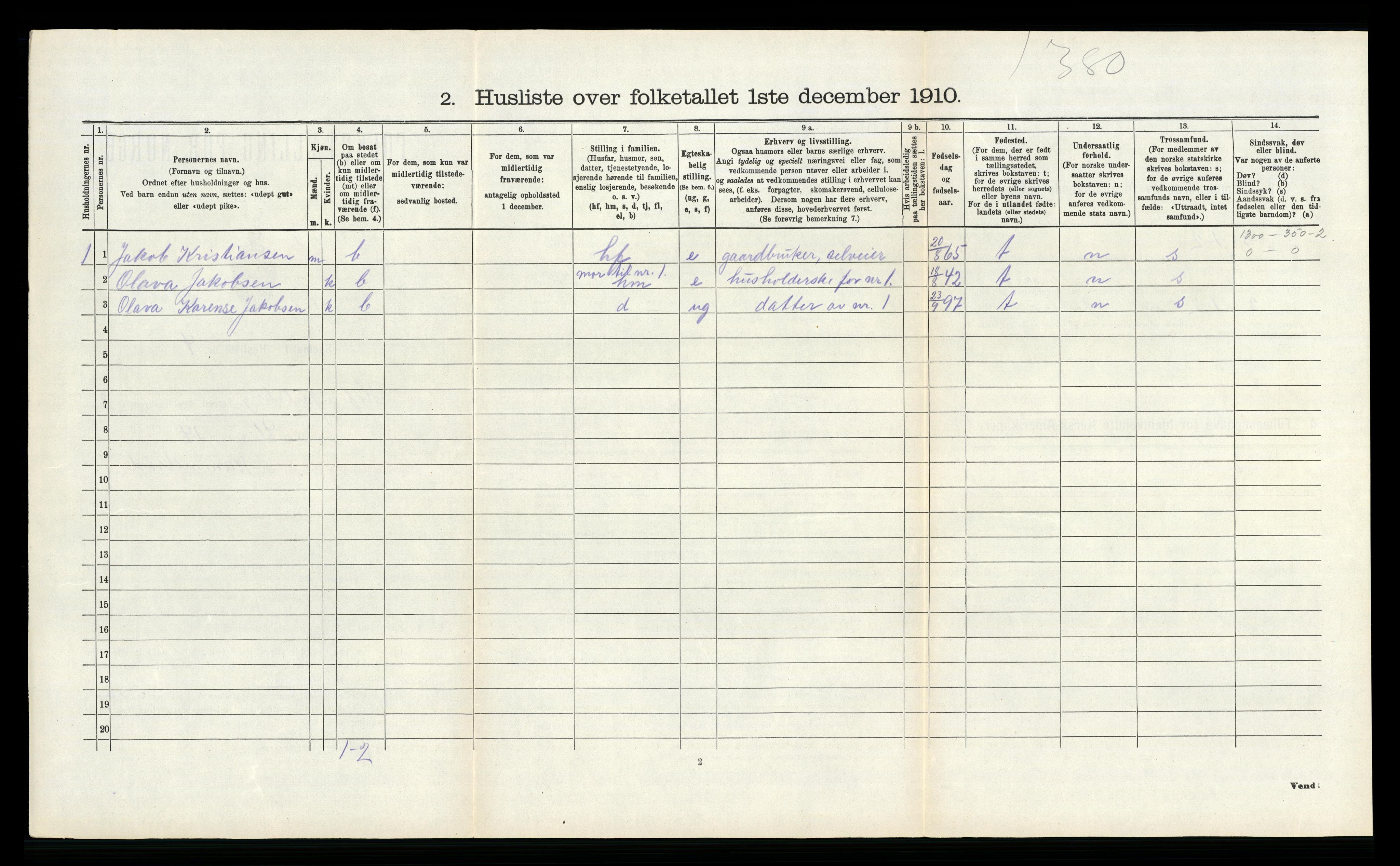 RA, 1910 census for Hof, 1910, p. 497