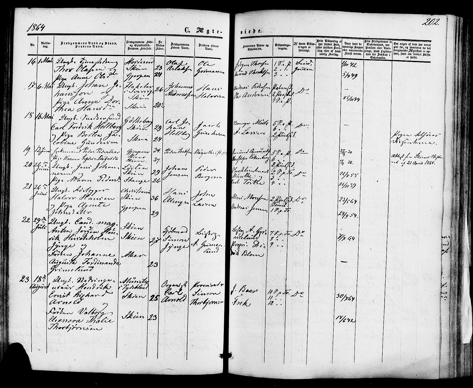 Skien kirkebøker, SAKO/A-302/F/Fa/L0007: Parish register (official) no. 7, 1856-1865, p. 202