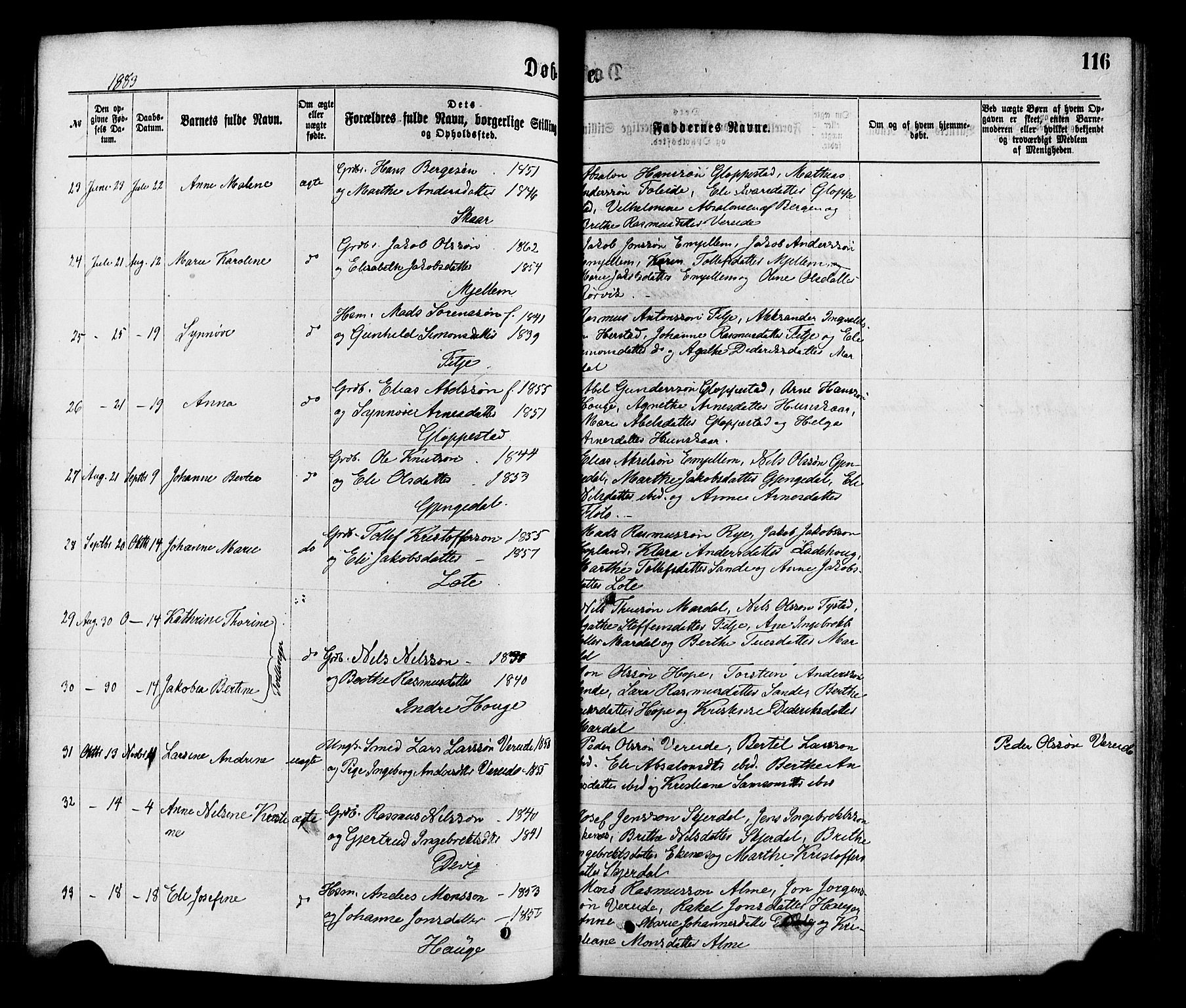 Gloppen sokneprestembete, SAB/A-80101/H/Haa/Haaa/L0010: Parish register (official) no. A 10, 1871-1884, p. 116