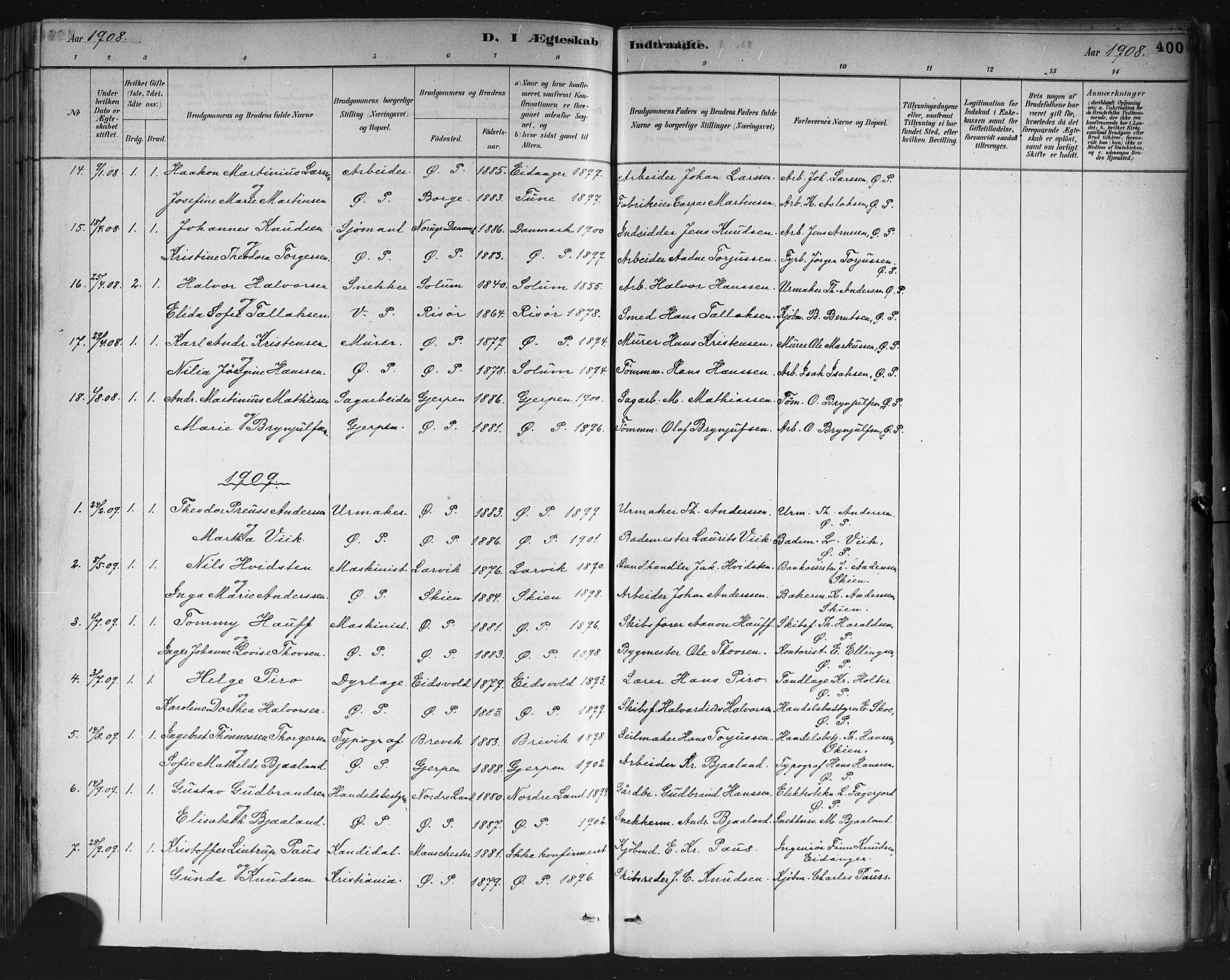 Porsgrunn kirkebøker , AV/SAKO-A-104/G/Gb/L0005: Parish register (copy) no. II 5, 1883-1915, p. 400