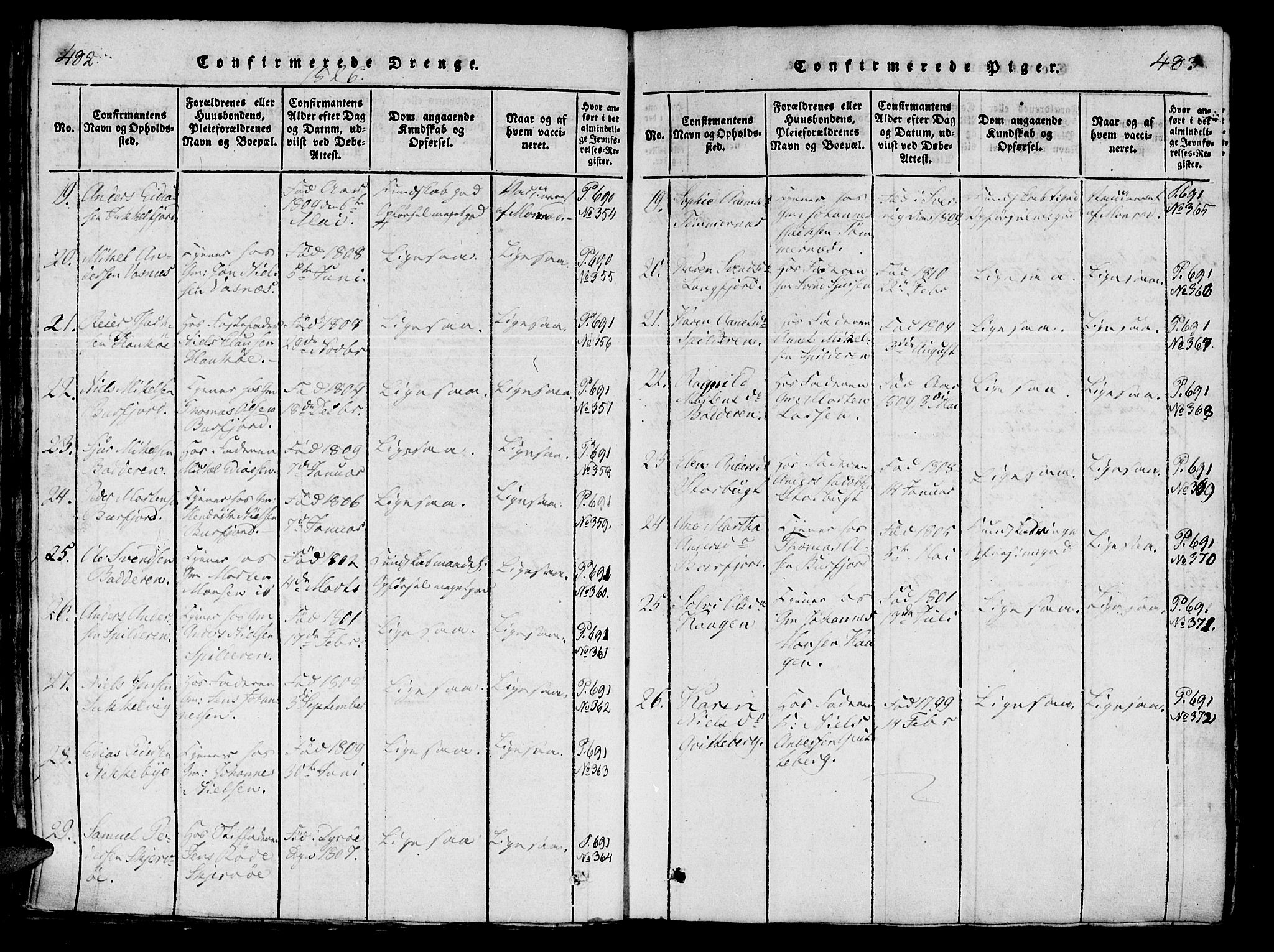 Skjervøy sokneprestkontor, AV/SATØ-S-1300/H/Ha/Haa/L0004kirke: Parish register (official) no. 4, 1820-1838, p. 482-483