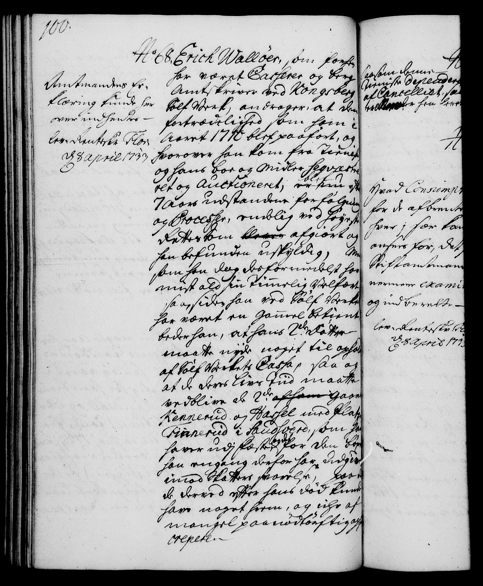 Rentekammeret, Kammerkanselliet, RA/EA-3111/G/Gh/Gha/L0015: Norsk ekstraktmemorialprotokoll (merket RK 53.60), 1733, p. 100