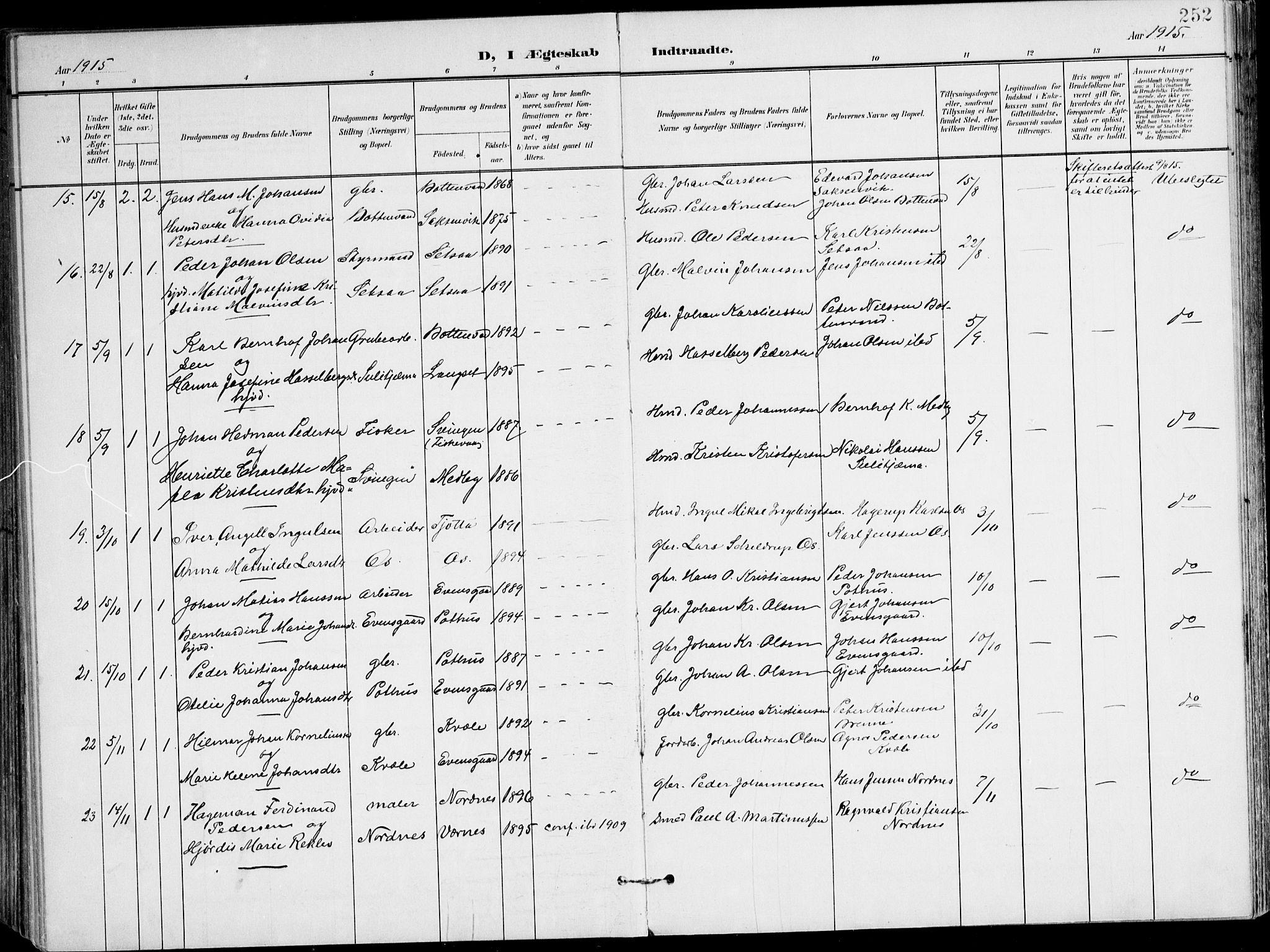 Ministerialprotokoller, klokkerbøker og fødselsregistre - Nordland, SAT/A-1459/847/L0672: Parish register (official) no. 847A12, 1902-1919, p. 252