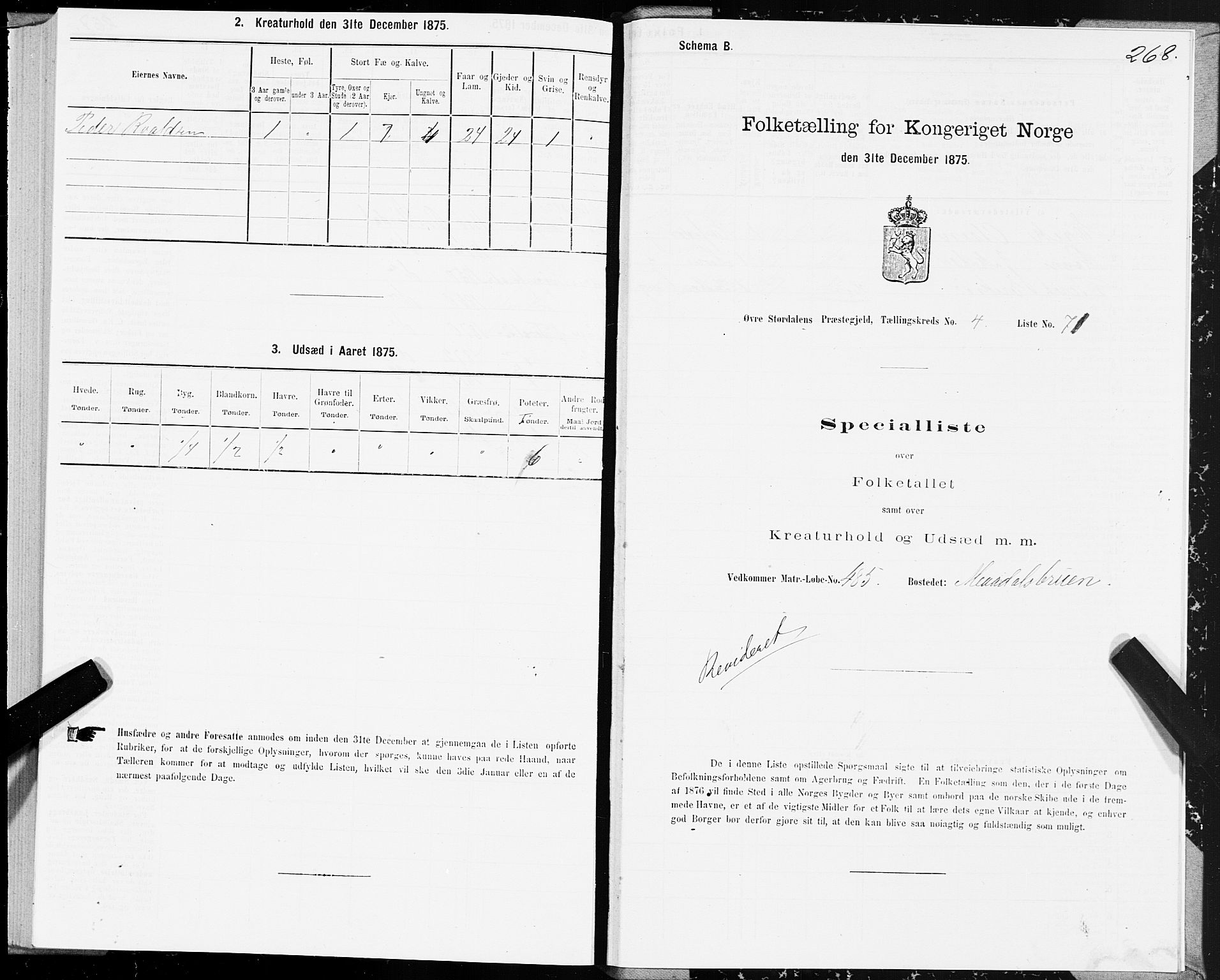 SAT, 1875 census for 1711P Øvre Stjørdal, 1875, p. 2268