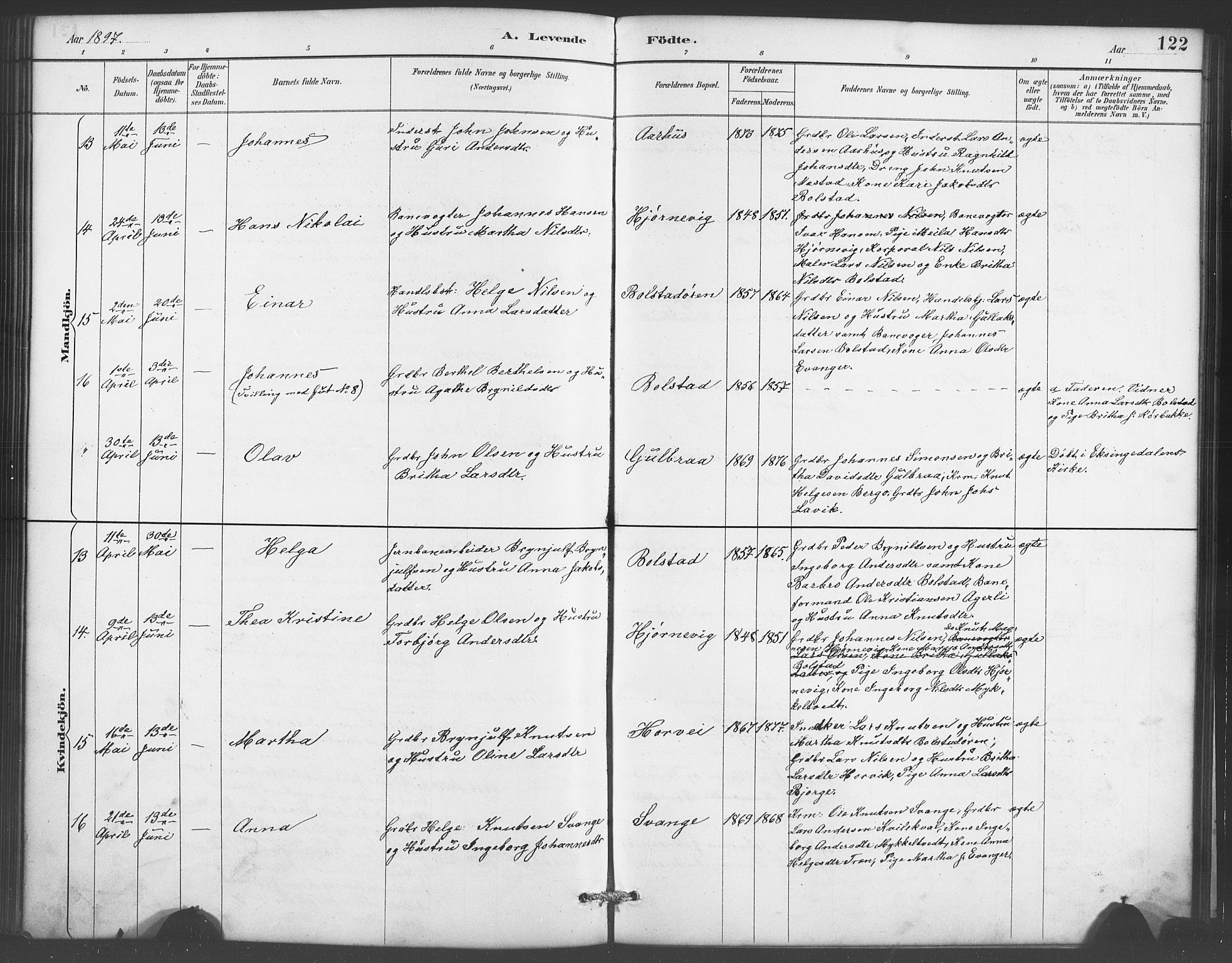 Evanger sokneprestembete, AV/SAB-A-99924: Parish register (copy) no. A 4, 1887-1897, p. 122