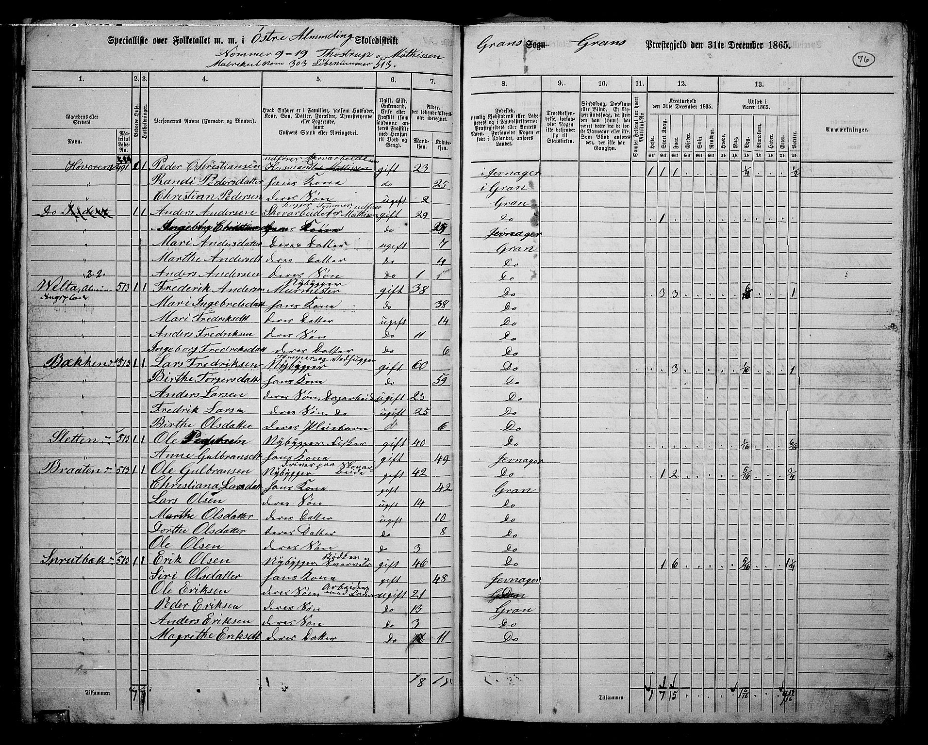 RA, 1865 census for Gran, 1865, p. 63