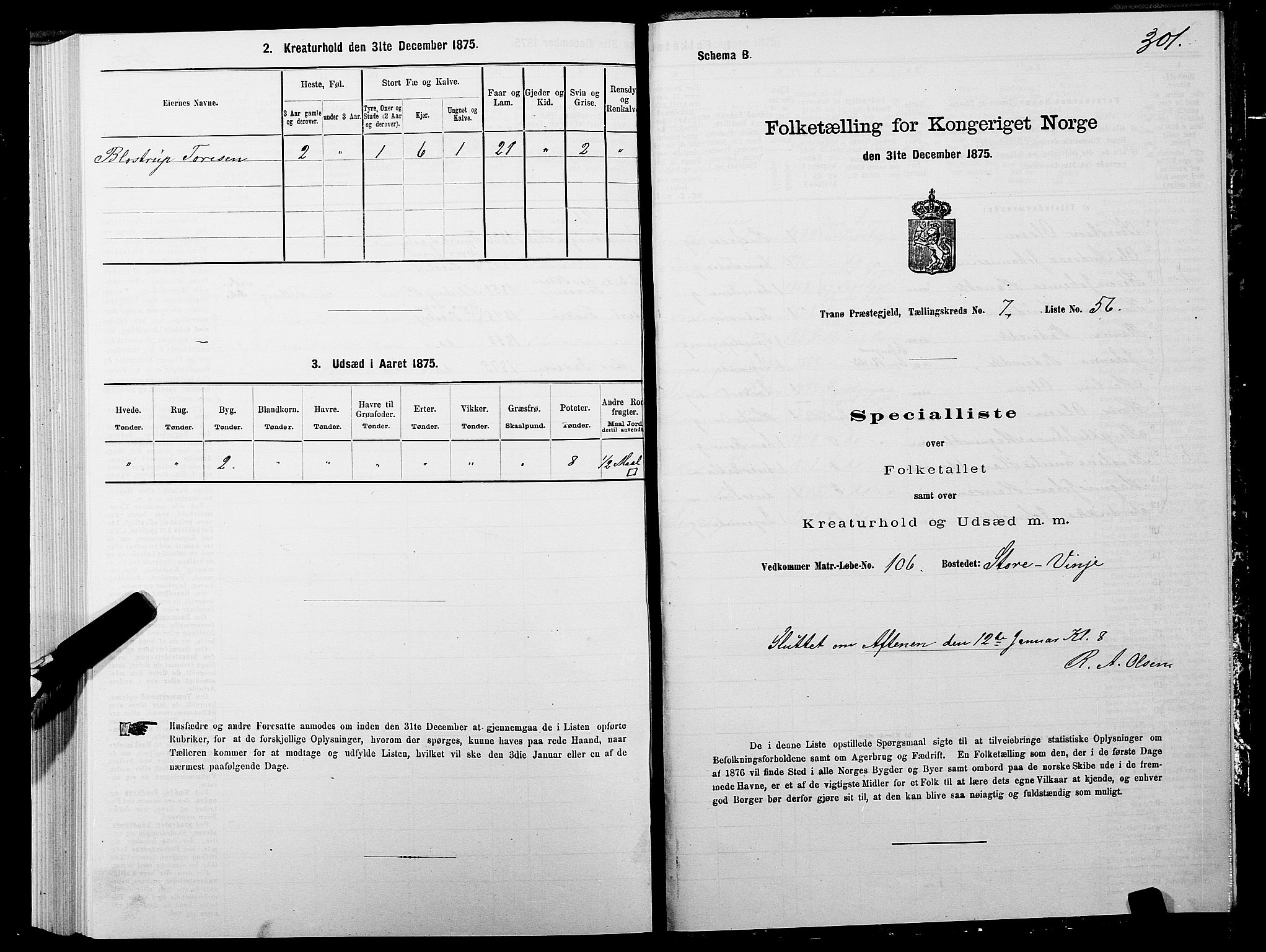 SATØ, 1875 census for 1927P Tranøy, 1875, p. 3301