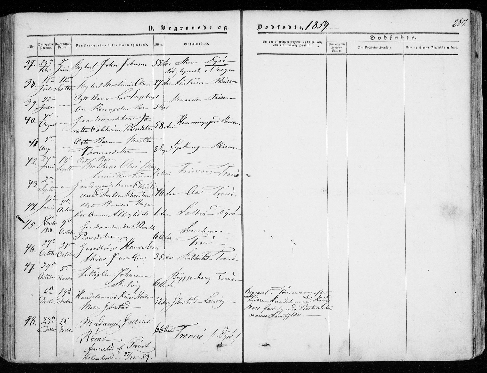 Tranøy sokneprestkontor, AV/SATØ-S-1313/I/Ia/Iaa/L0007kirke: Parish register (official) no. 7, 1856-1866, p. 257