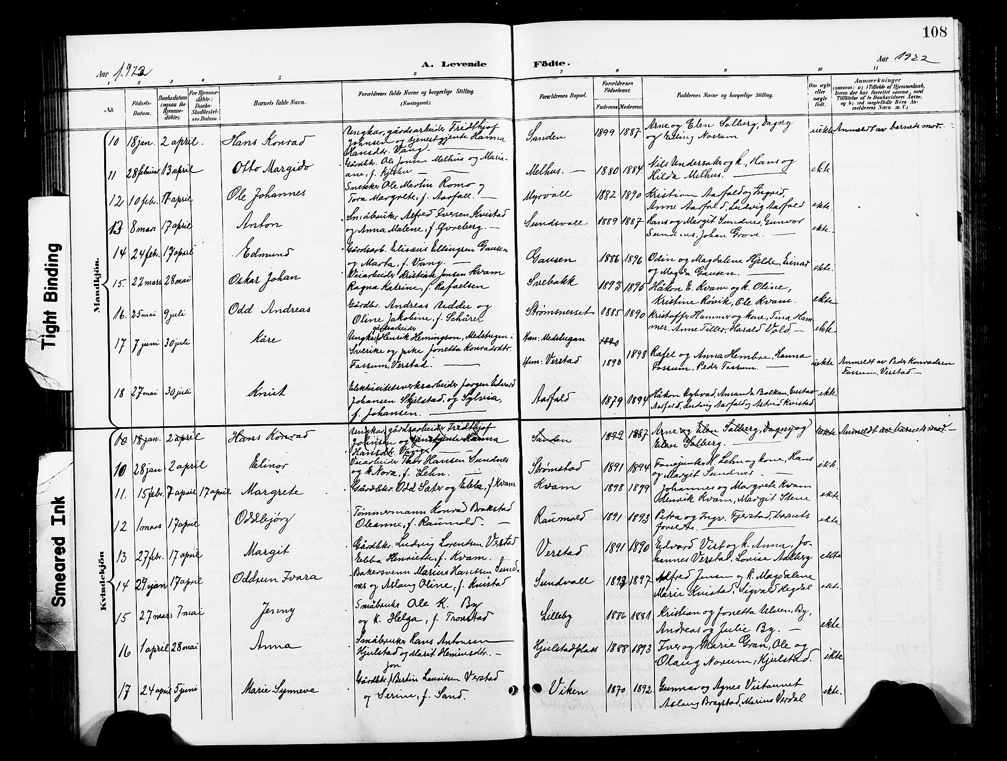Ministerialprotokoller, klokkerbøker og fødselsregistre - Nord-Trøndelag, SAT/A-1458/730/L0302: Parish register (copy) no. 730C05, 1898-1924, p. 108