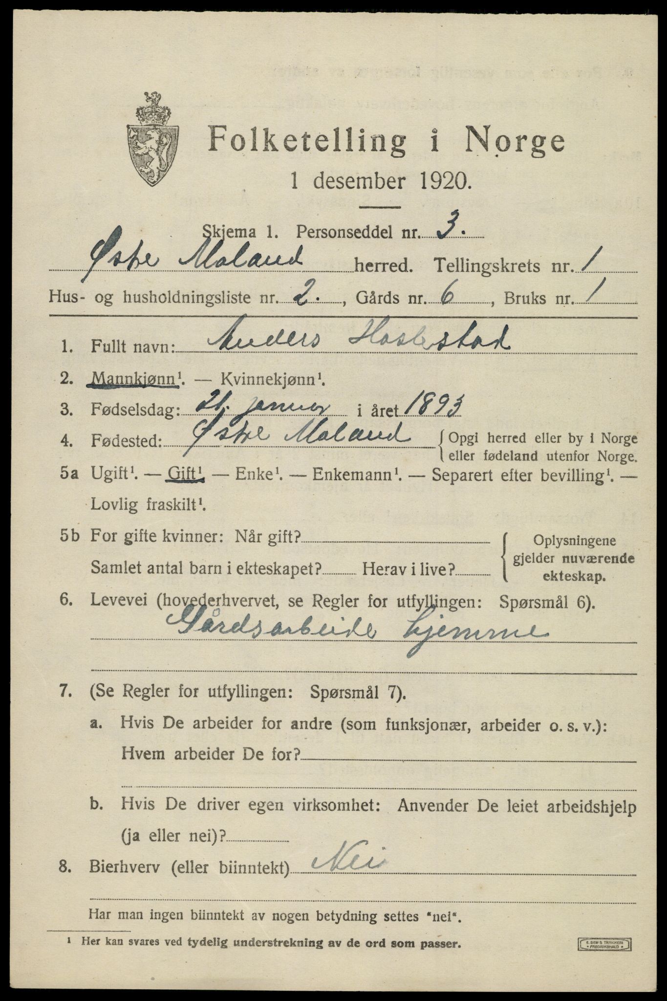 SAK, 1920 census for Austre Moland, 1920, p. 555