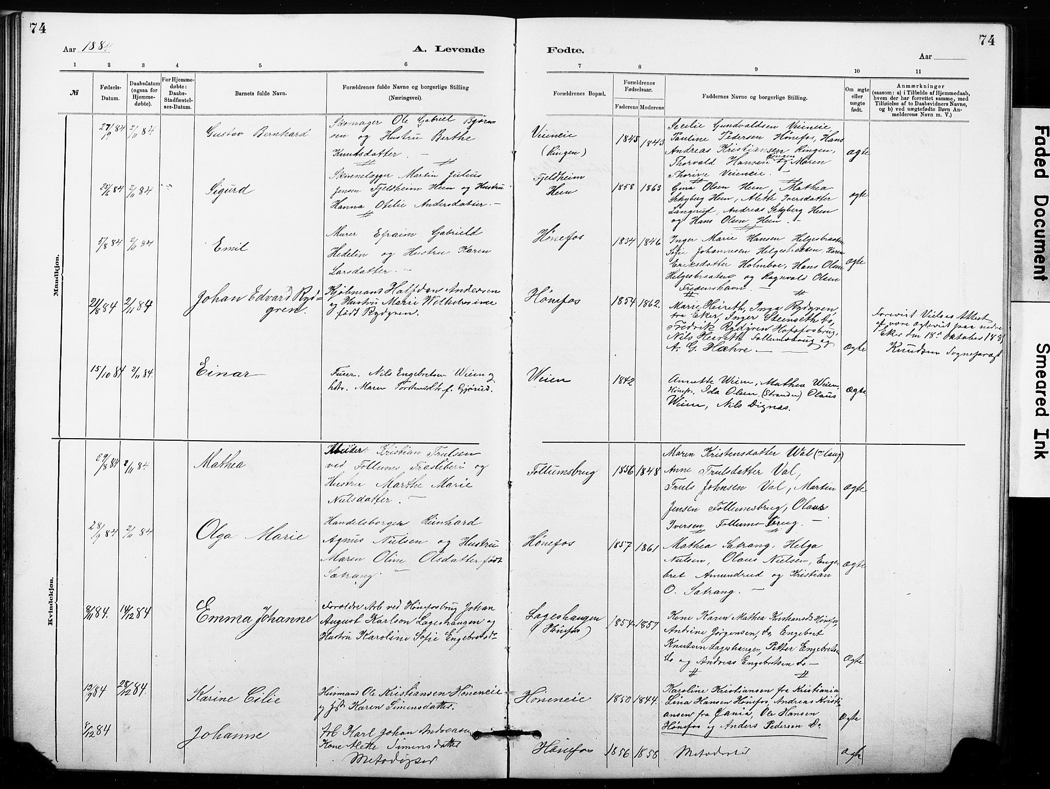 Hønefoss kirkebøker, SAKO/A-609/G/Ga/L0001: Parish register (copy) no. 1, 1870-1887, p. 74