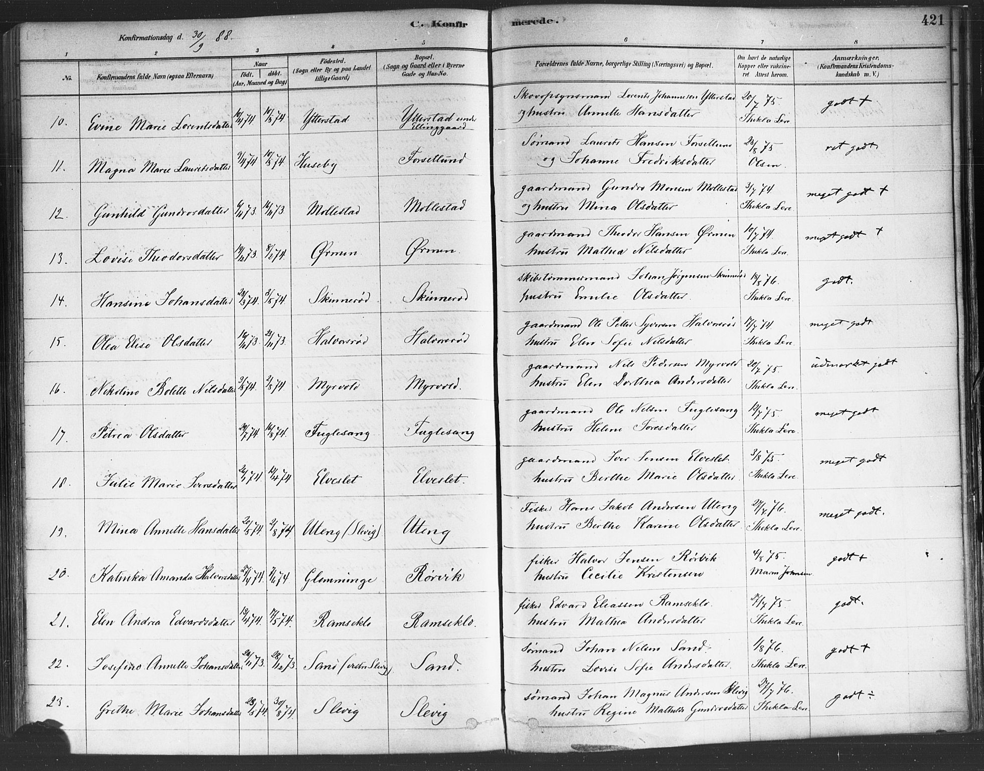 Onsøy prestekontor Kirkebøker, AV/SAO-A-10914/F/Fa/L0005: Parish register (official) no. I 5, 1878-1898, p. 421